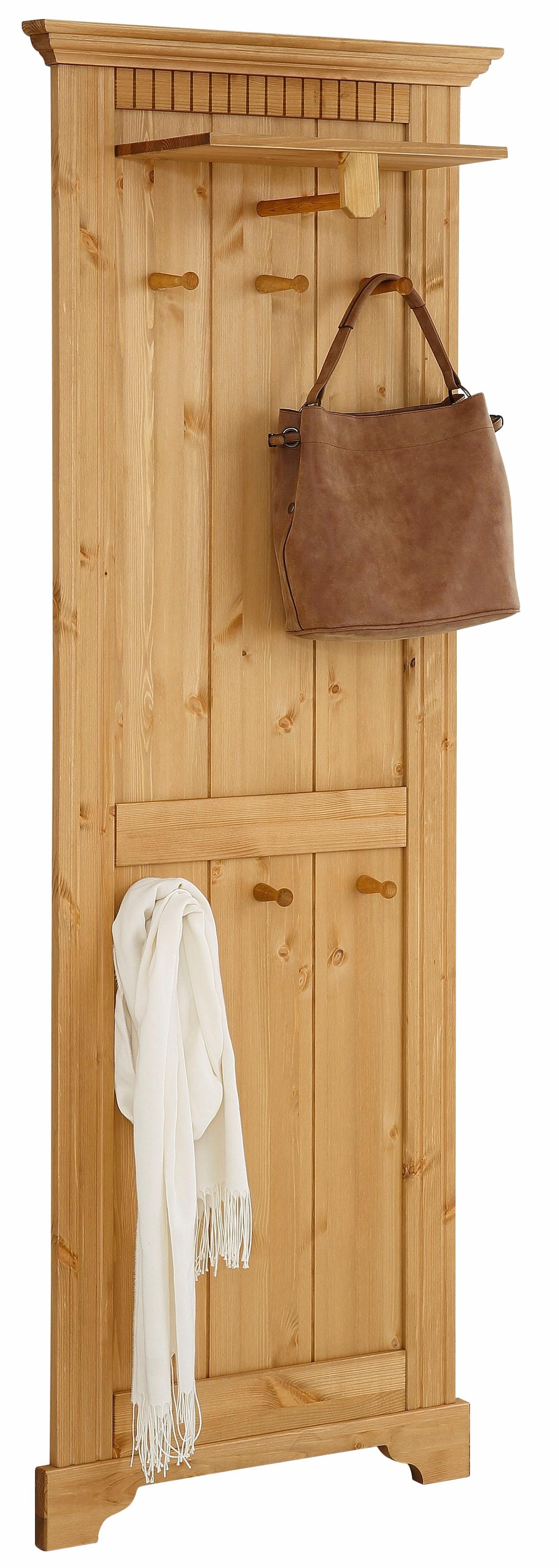 GOODproduct Panneau de vestiaire »Rustic« aus massiver Kiefer, Höhe 190 cm, mit Ablage, Holzhaken