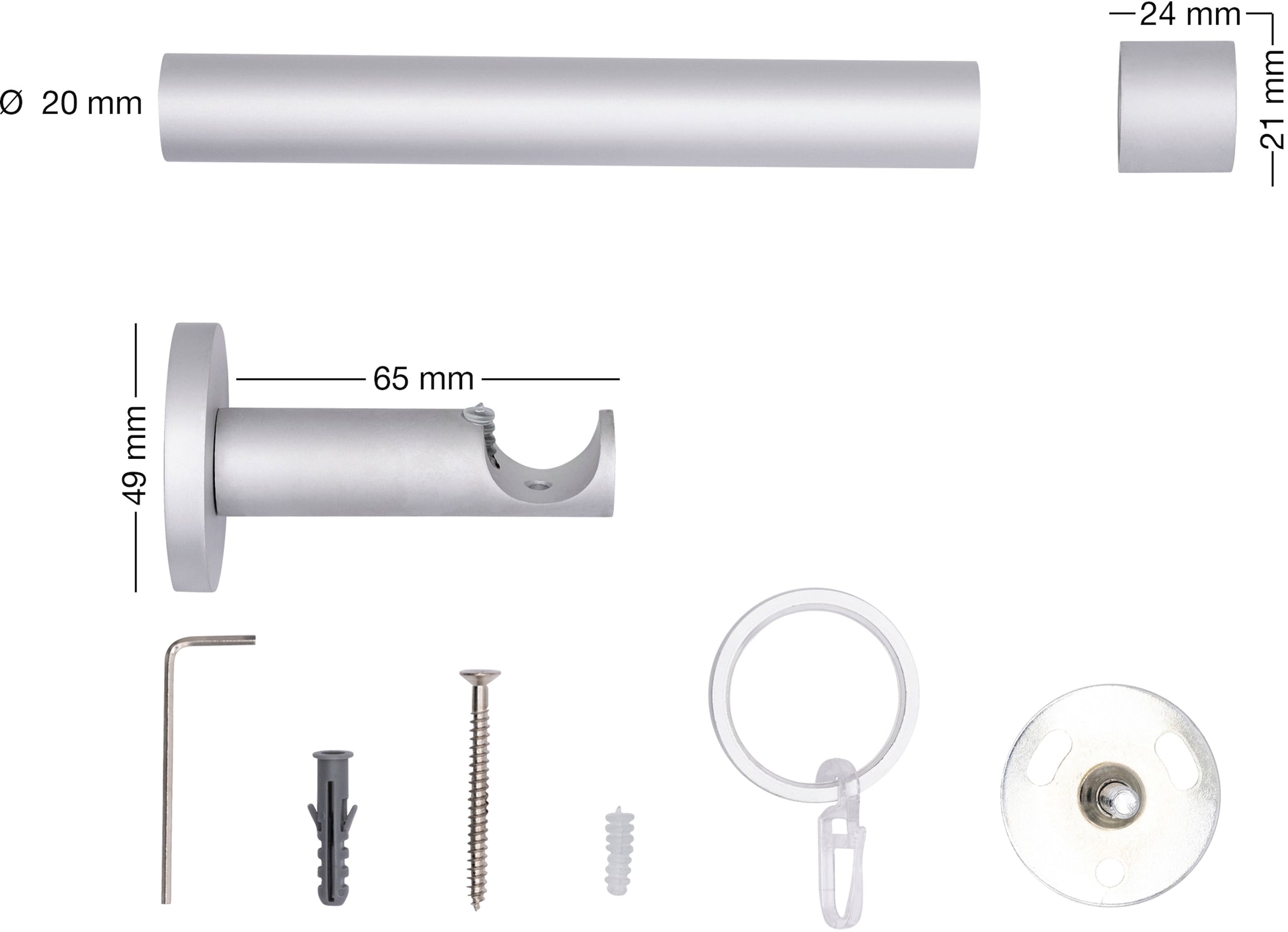 mydeco Tringle à rideaux »20mm Cap Wandträger 6,5 cm« 1 course-läufig Fixmass