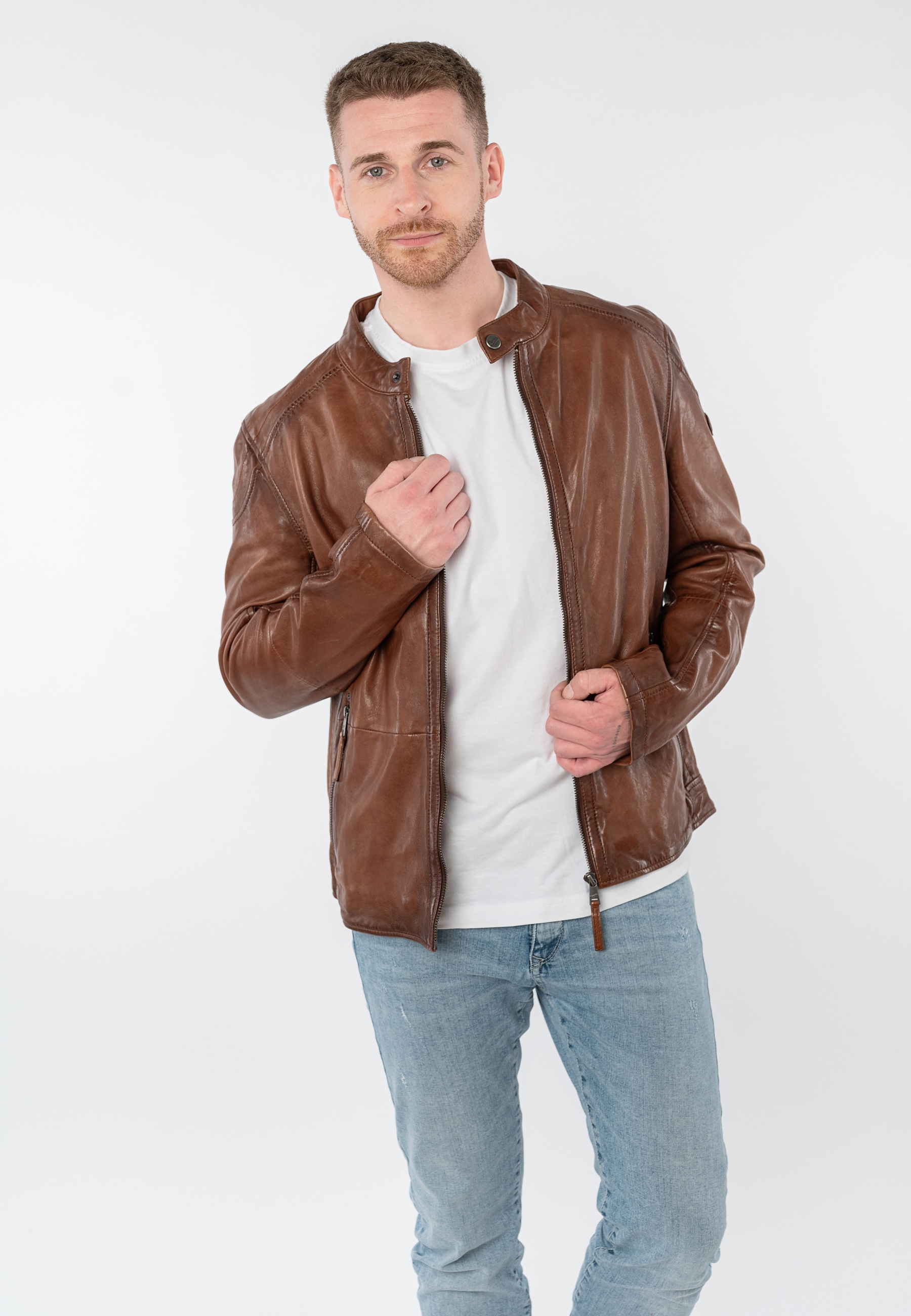 Mauritius Veste en cuir »MMBaydo« mit Bikerkragen