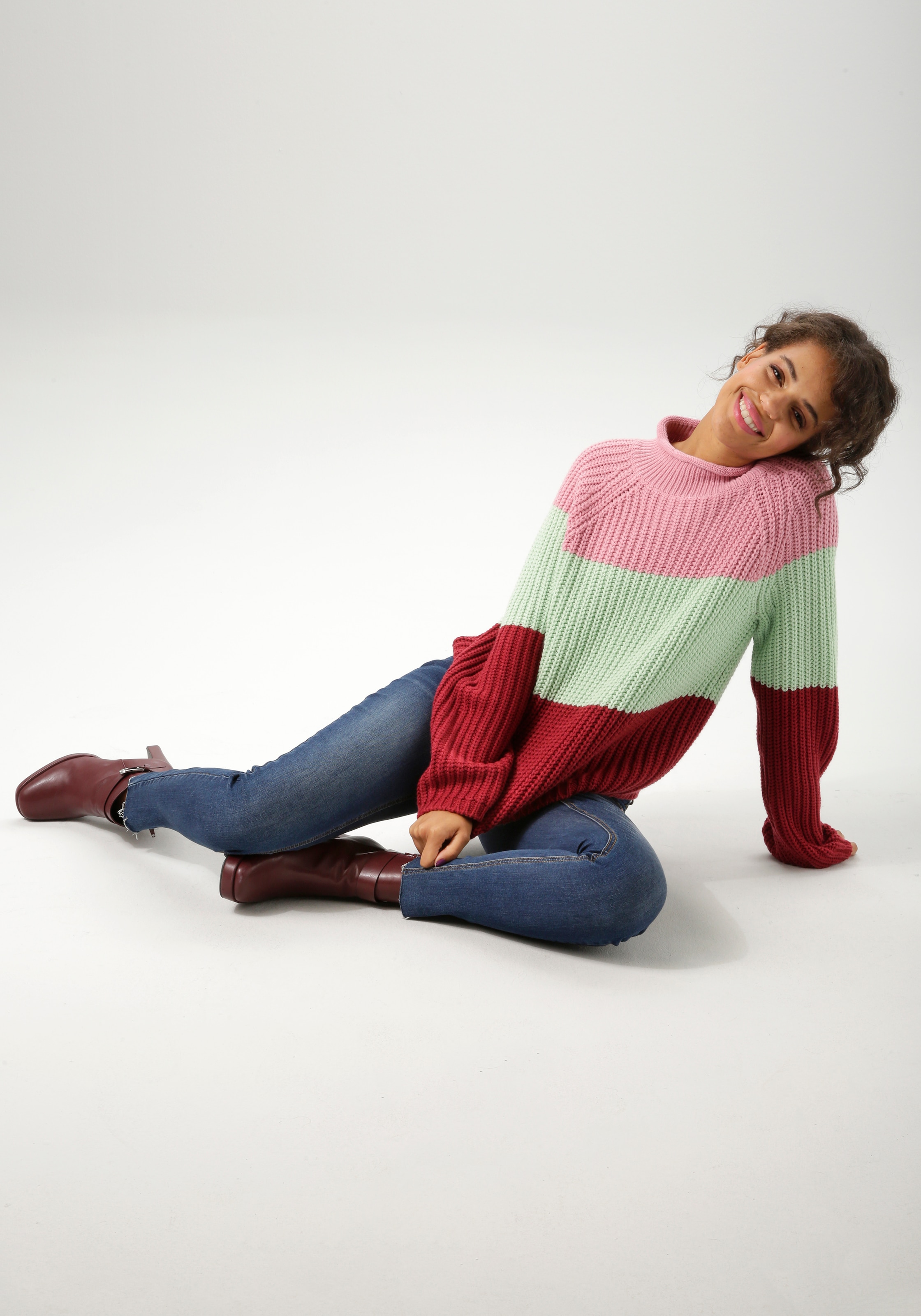 Aniston CASUAL Strickpullover im trendfarbigen Color-Blocking - NEUE KOLLEKTION