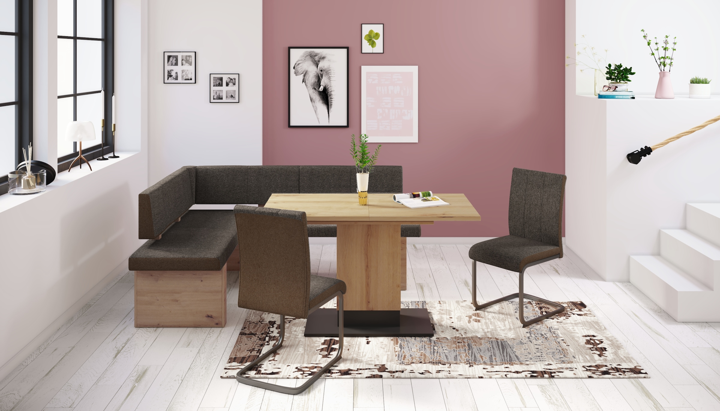 HELA Essgruppe »BERKEL« 4 Stk. tlg. Synchronauszug;Säulentisch;beidseitig montierbar;Schwinger