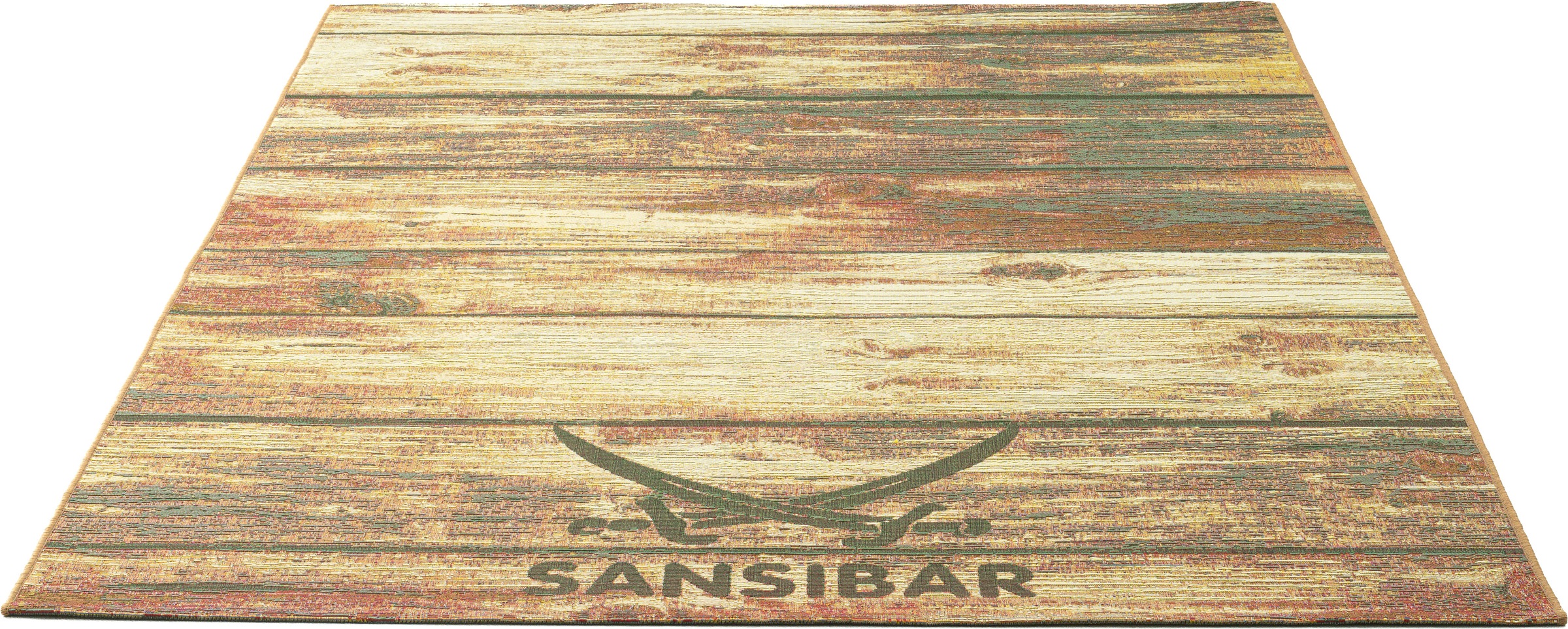 Sansibar Teppich »Rantum Beach SA-029« rechteckig 5 mm Höhe Flachgewebe, modernes Design, Motiv Holzdielen, In- & Outdoor geeignet