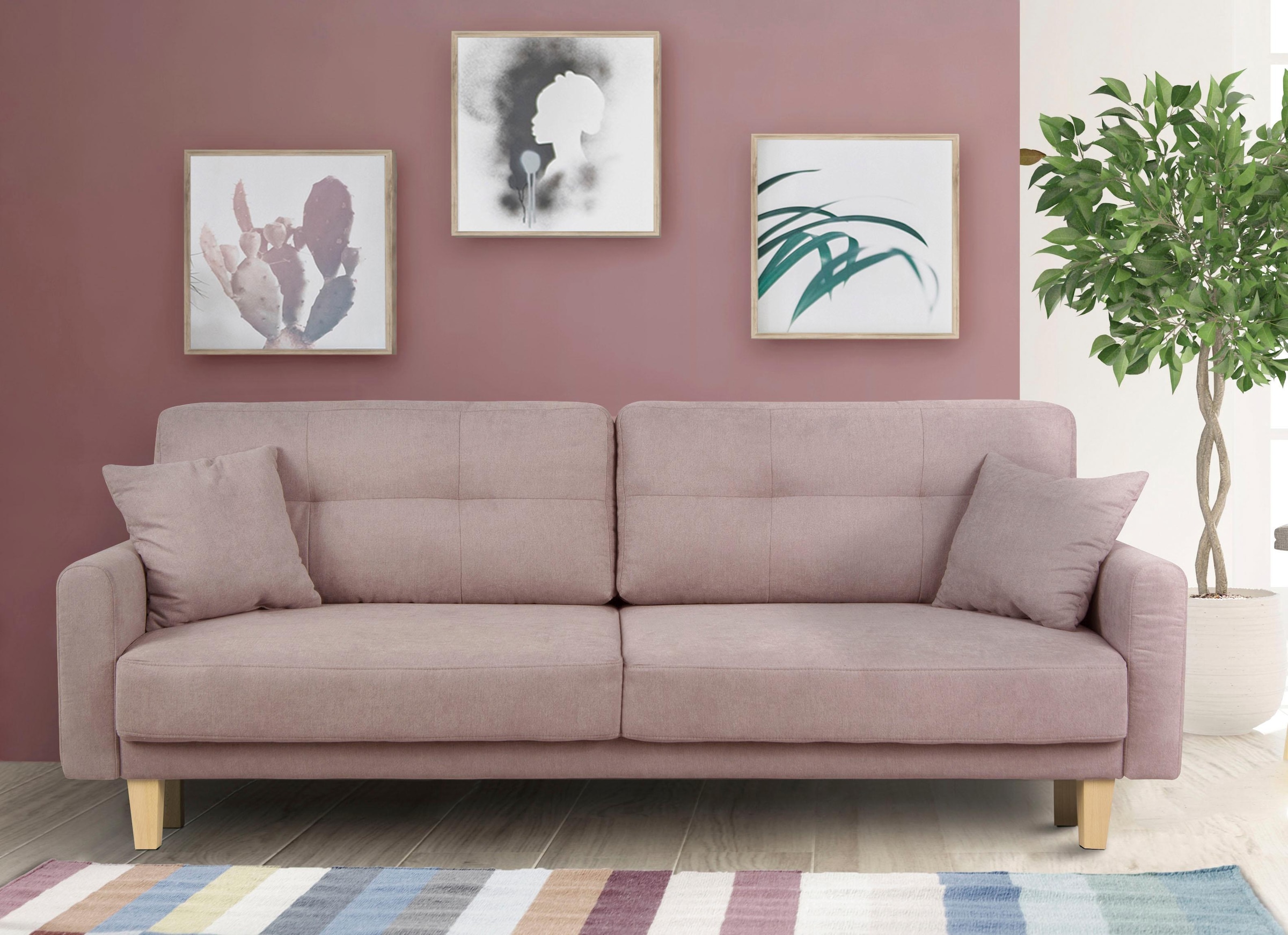 Home affaire 3-Sitzer »TRIPLO optionale Schlafsofa mit Bettkasten, Masse B/T/H: 215/100/89 cm« Wahlweise Bettfunktion - Liegefläche 145x191 cm, Rücken-, Zierkissen