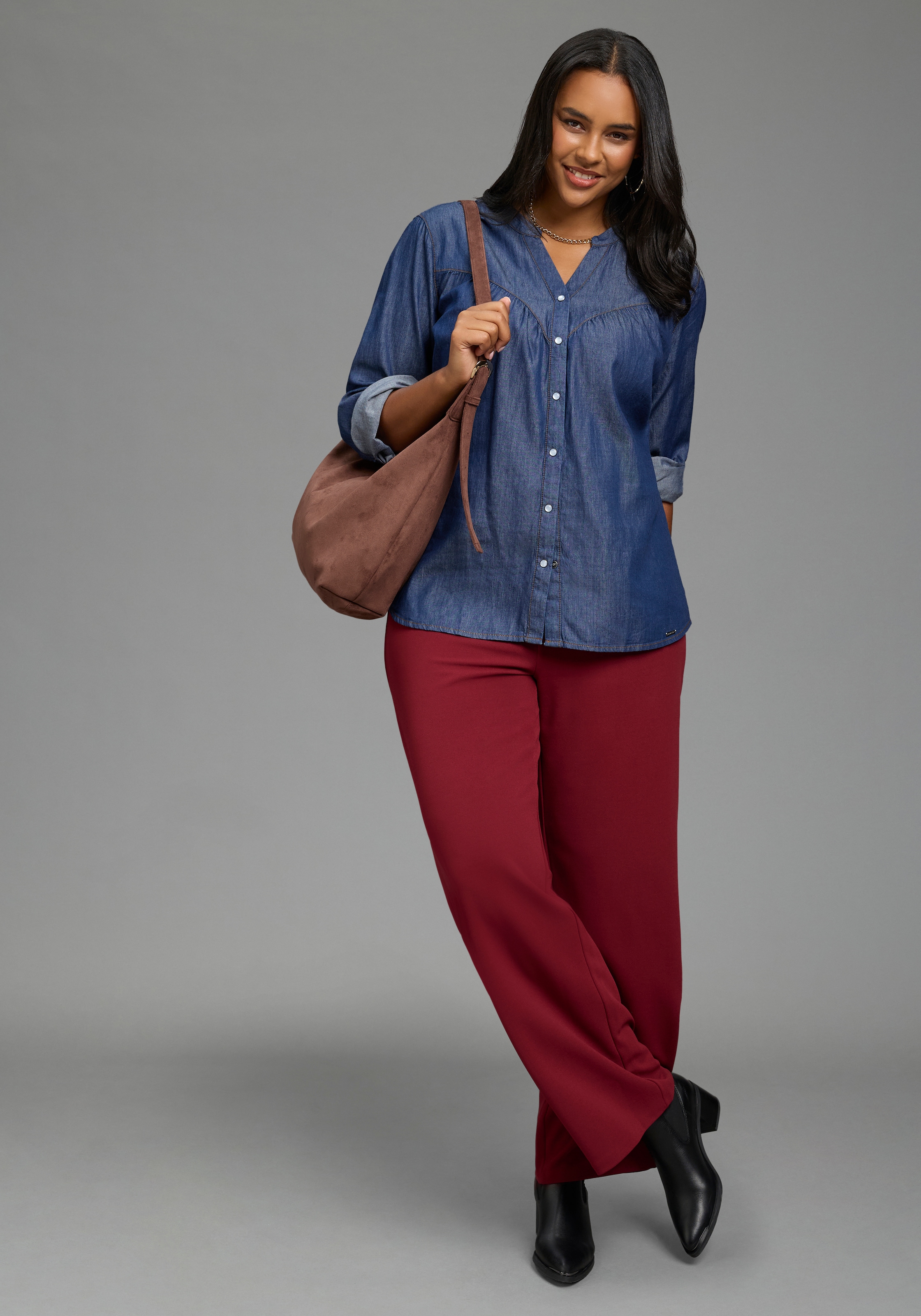 Laura Scott CURVE Blouse à enfiler »Grosse Grössen« avec manches retroussables, coupe confort, aussi en grandes tailles