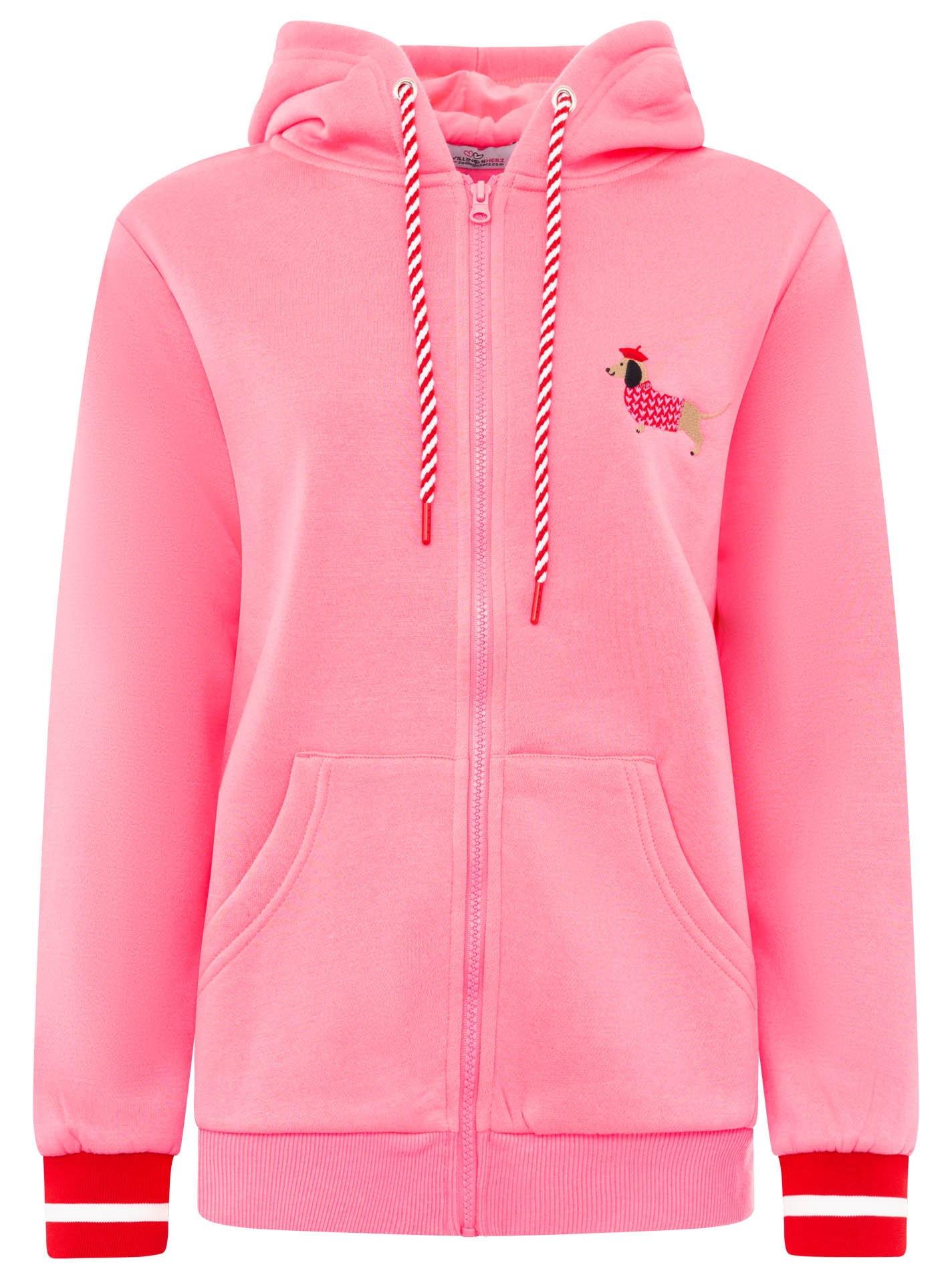 Zwillingsherz Veste sweat »"Très Bien"« Mini Moi, motif mignon de teckel, poignets rayés, capuche, fermeture éclair