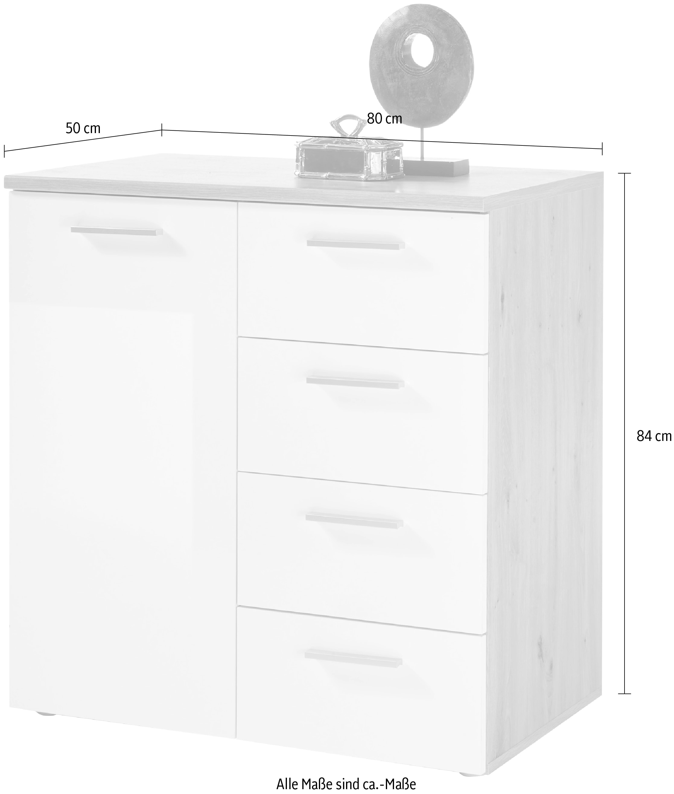 HBZ Kommode »Pablo weiss Glanz, BxHxT 80x84x50 cm« Kommode mit 1 Tür, 4 Schubkästen, 1 Einlegeboden verstellbar