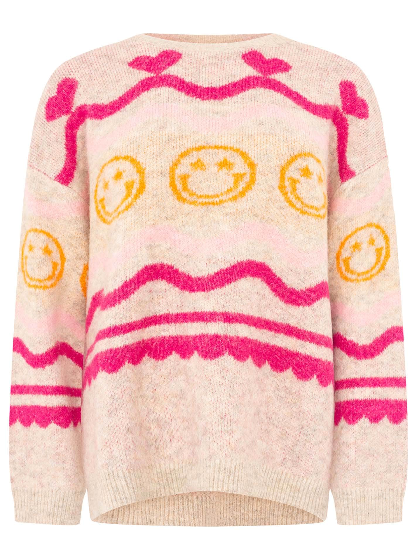 Zwillingsherz Pull en tricot »"Cozy Love"« allover Motiv in Neon, oversize, überschnittene Schultern, Rundhals