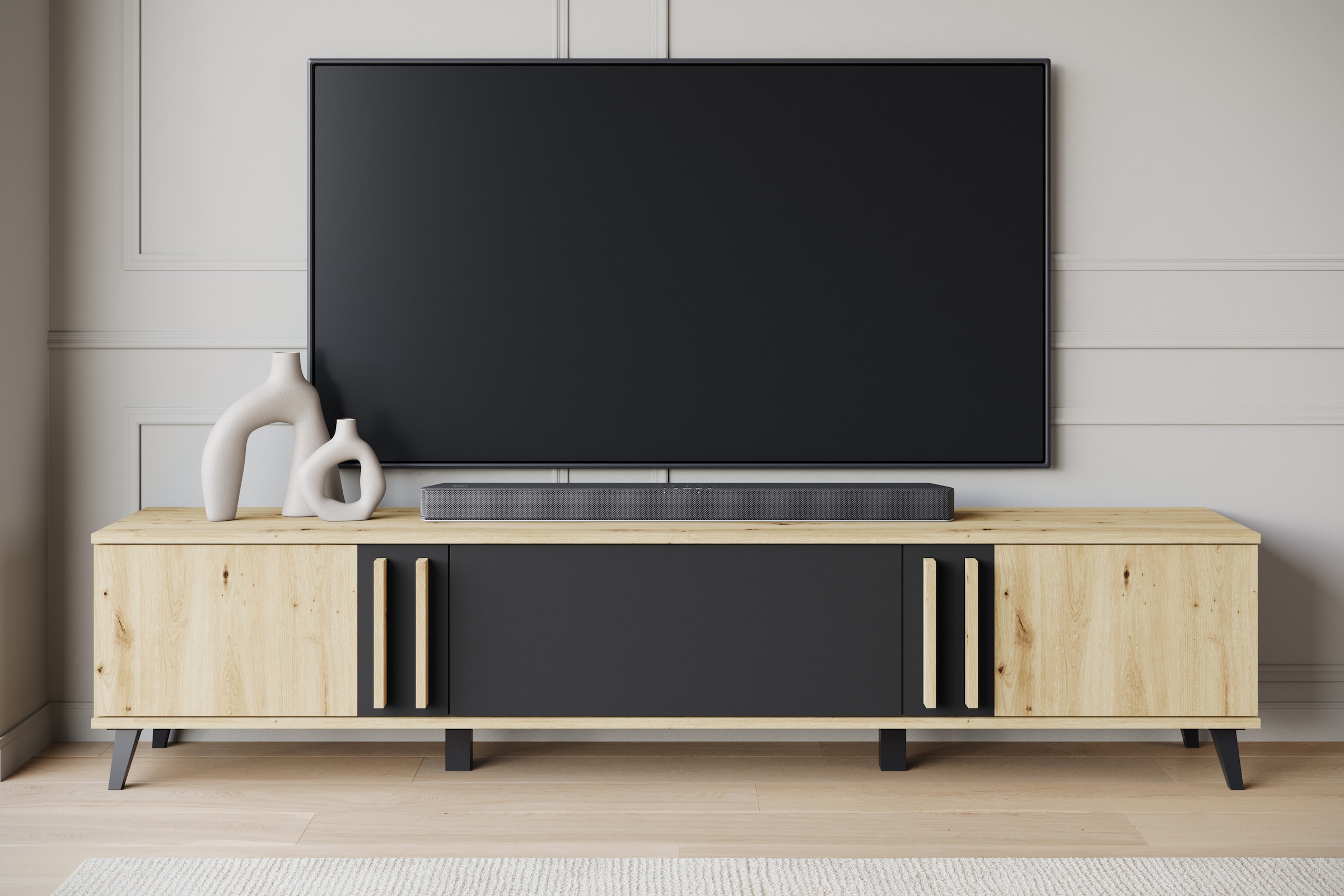 Home affaire Table basse »Helsinki, TV-Kommode Breite 180cm« 1 cuis tlg. design moderne, 3 portes pliantes