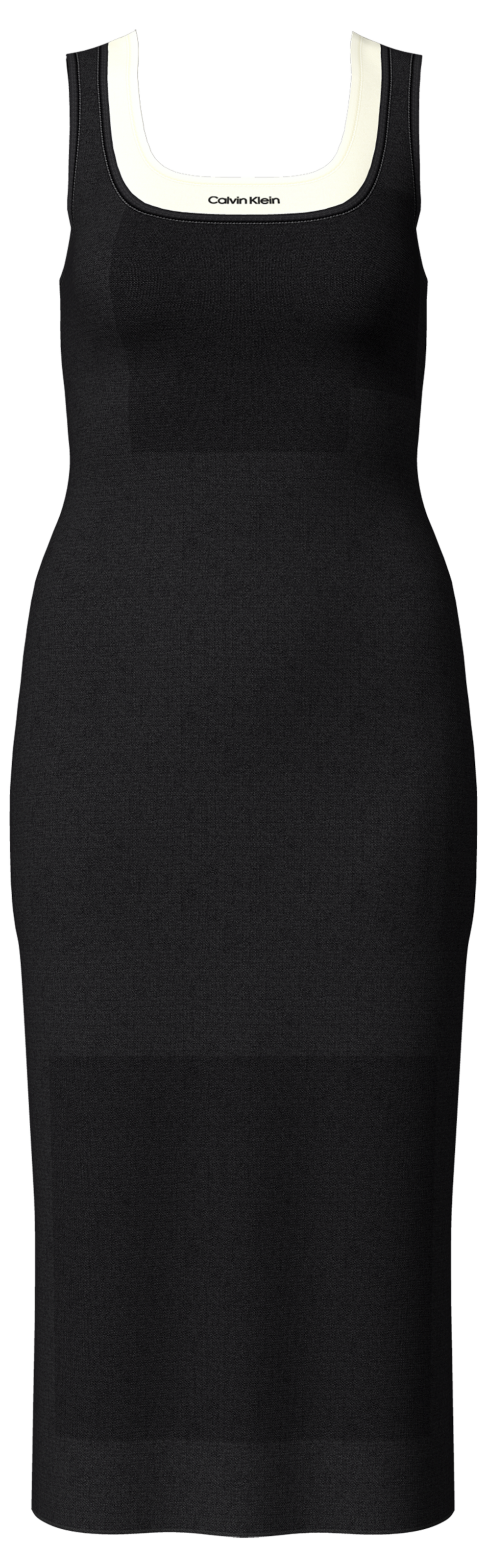 Calvin Klein Jeans Midikleid Ohne Tasche Körpernahe Passform mit tiefem Rundhalsausschnitt