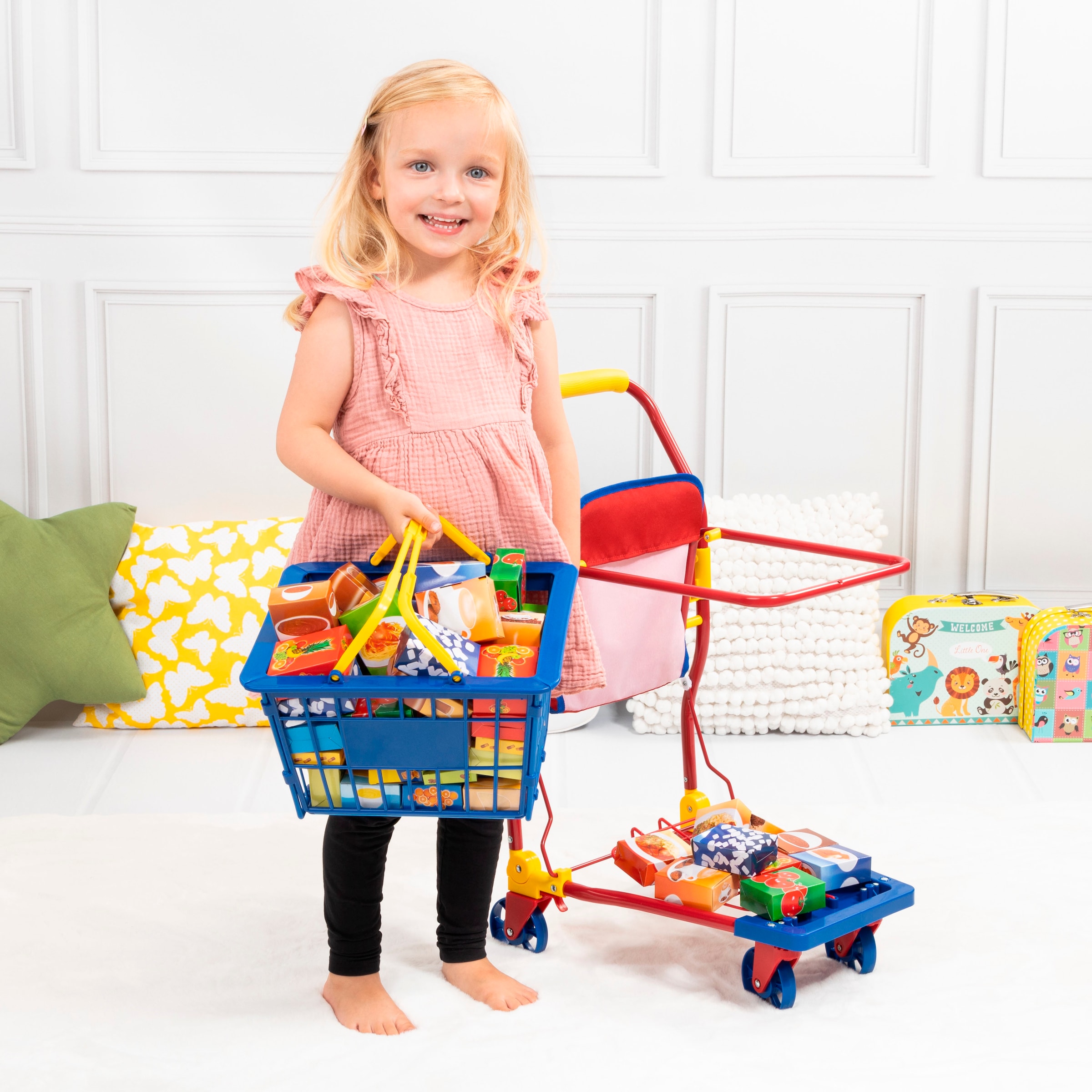 Bayer Spiel-Einkaufswagen mit lebensechten Spiellebensmitteln