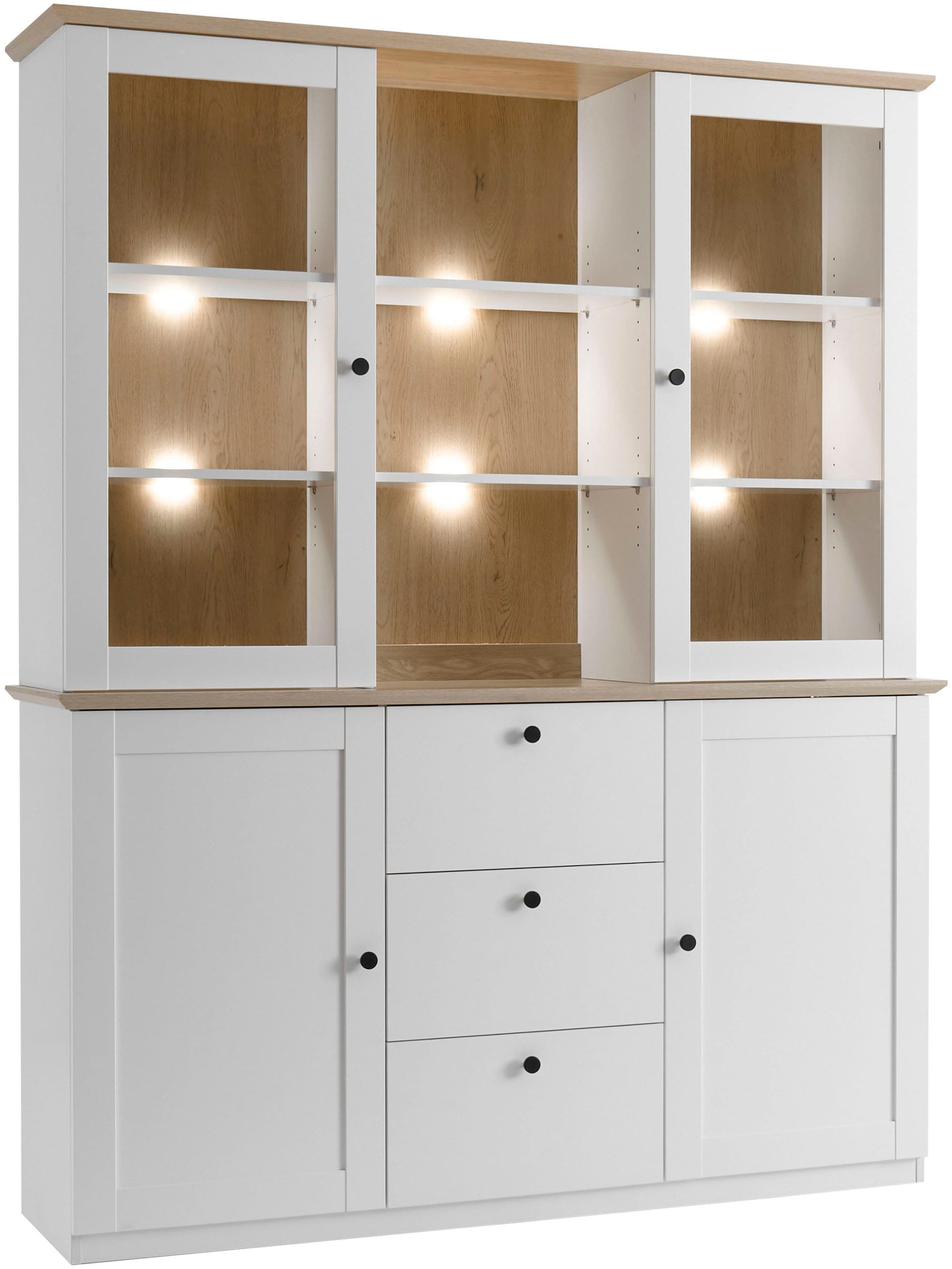 GOODproduct Buffet »Brest, Hochschrank im Landhausstil, Schrank, Küchenschrank« schwarze Metallgriffe, viel Stauraum, Glastüren, 164 cm breit