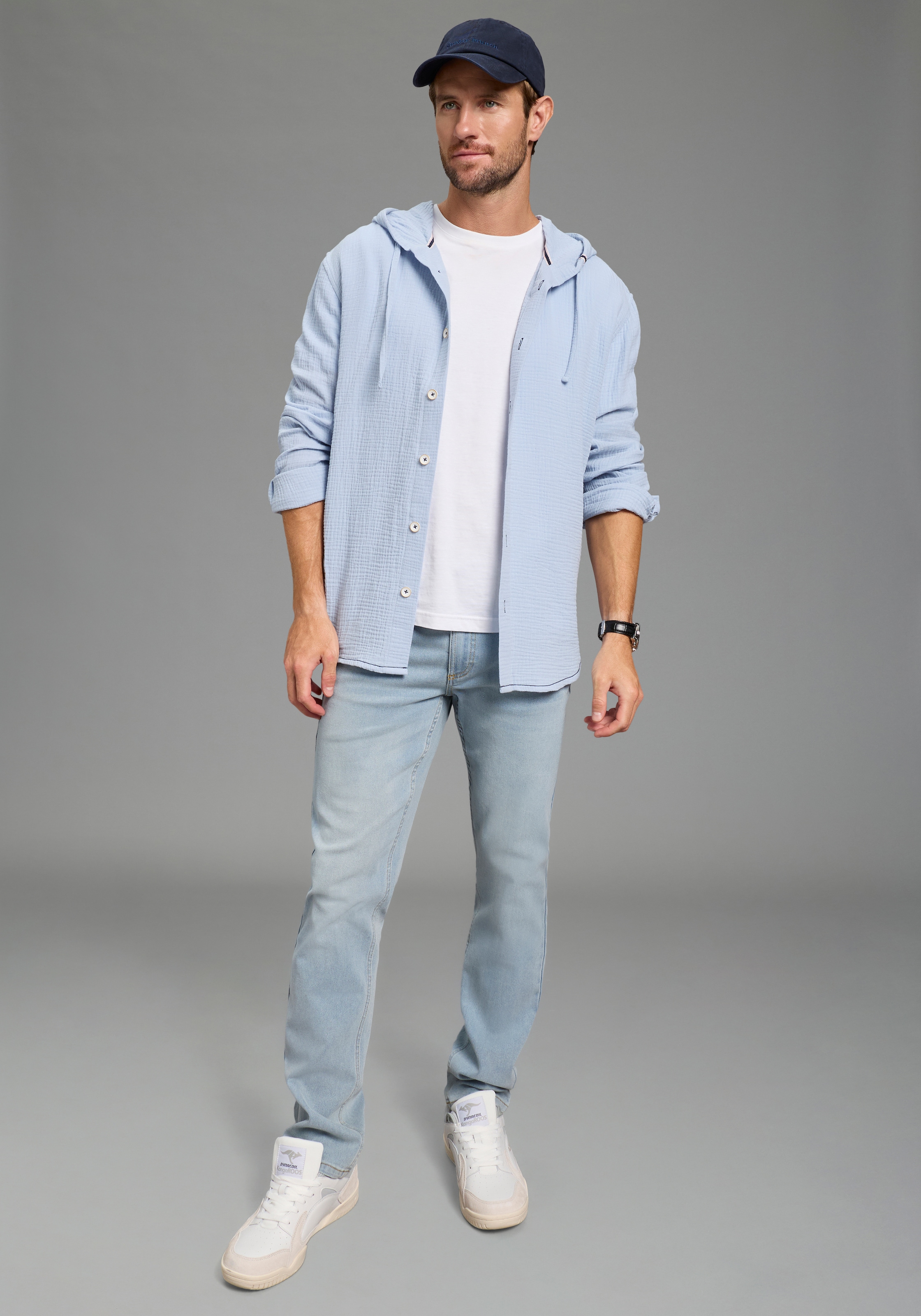 KangaROOS Kapuzenhemd Langarm mit Ärmelschlitz, für Casual- und Streetwear, aus Baumwolle