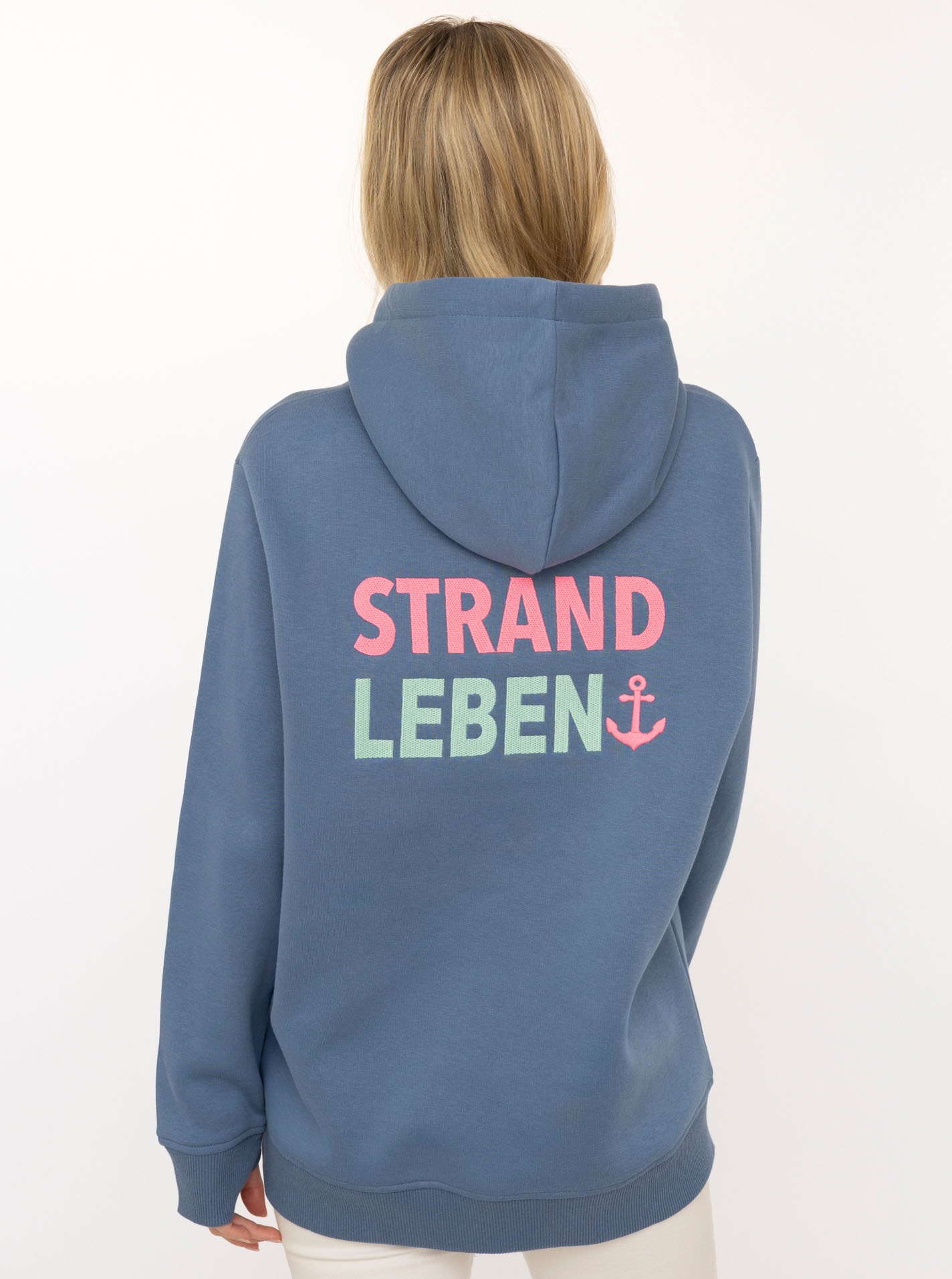 Zwillingsherz Hoodie »"Meine Heimat"«, avec inscription « Strand » brodée devant et derrière
