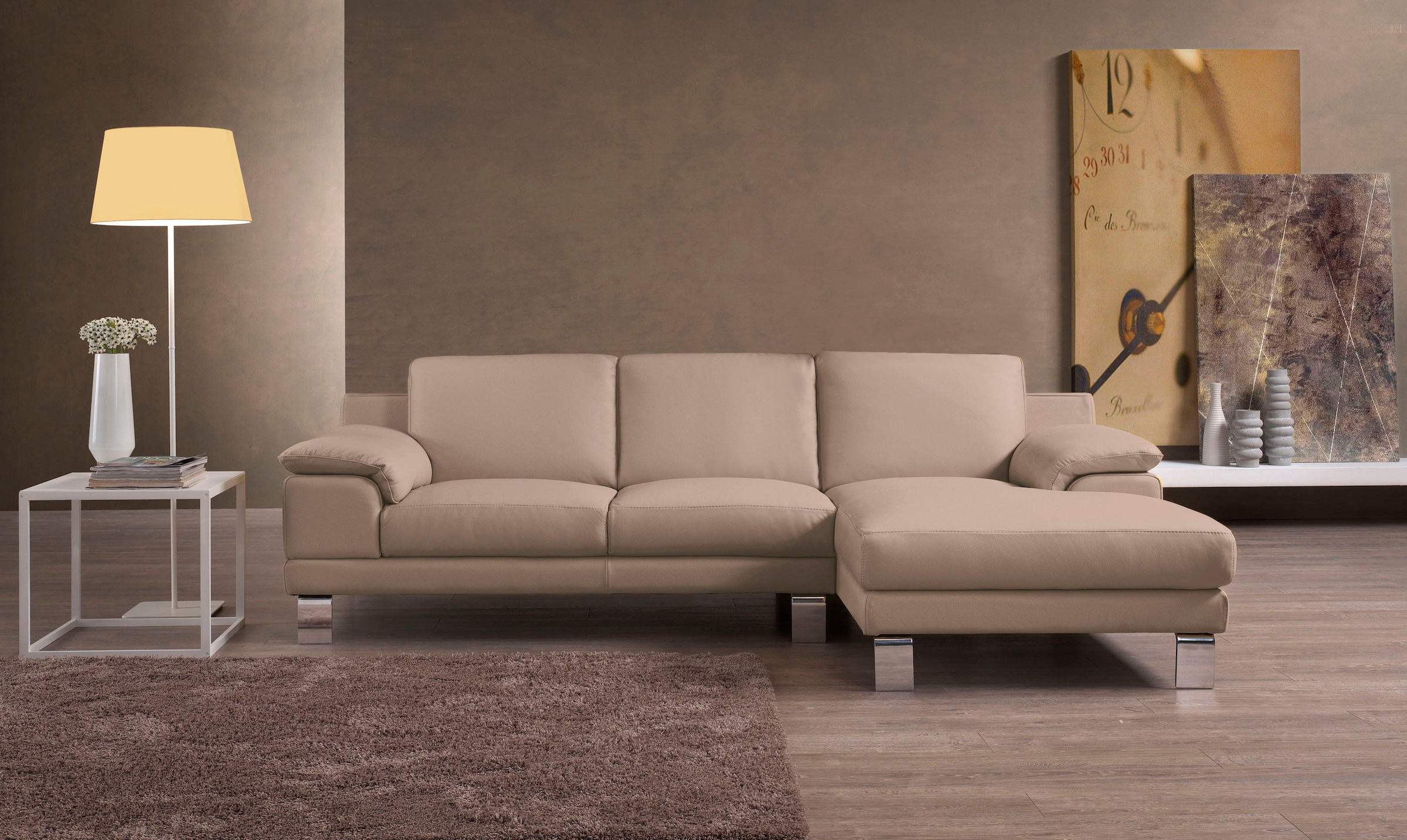 Egoitaliano Ecksofa »Shakira, Design und super Sitzkomfort auf hohem Niveau, tolle Details« mit Recamiere, L-Form, edle Füsse