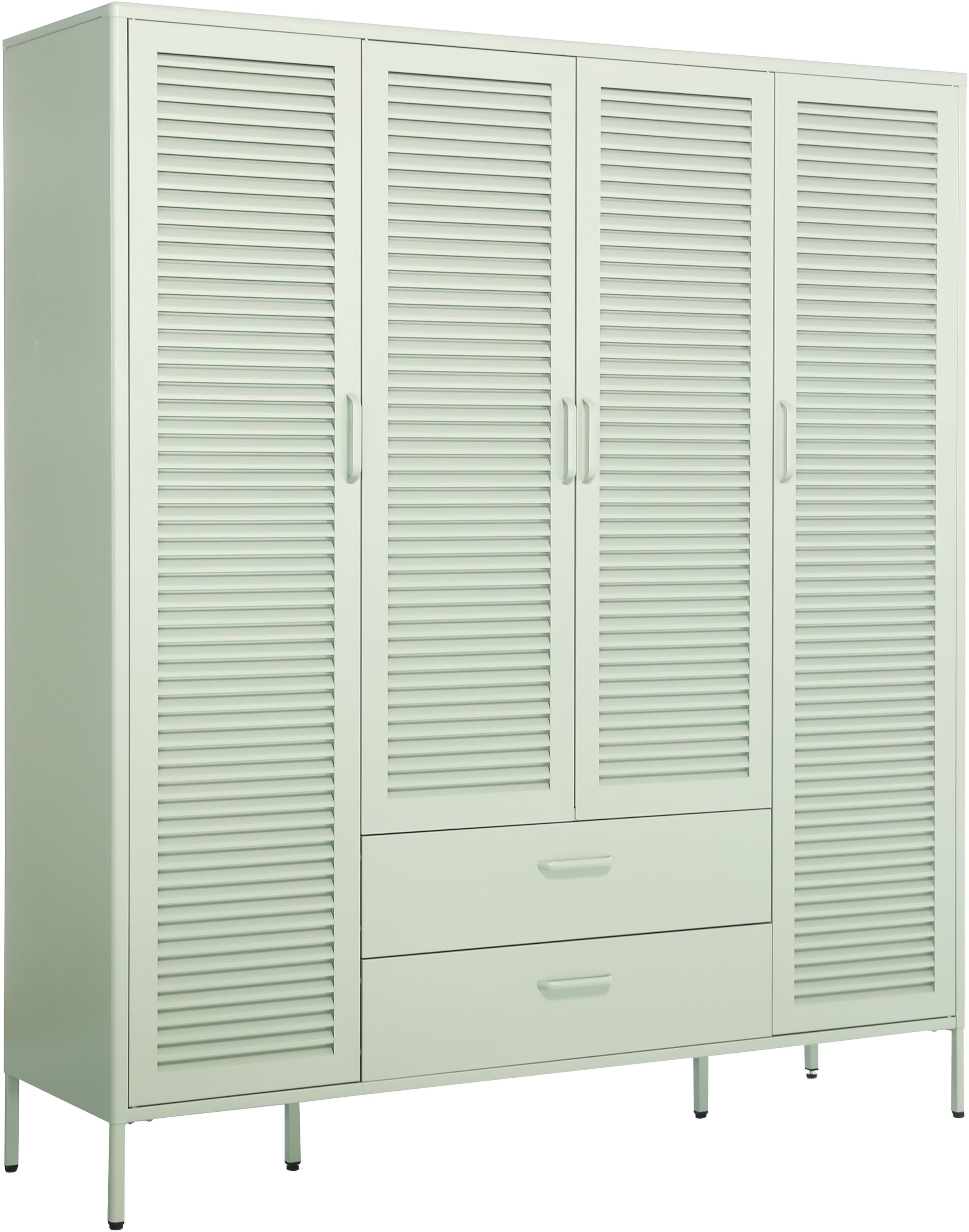 GOODproduct Kleiderschrank »GERRON Kleiderschrank Metallschrank Spind« Schlafzimmerschrank, 4 Türen & Schubladen, grün salbei, Breite 158cm