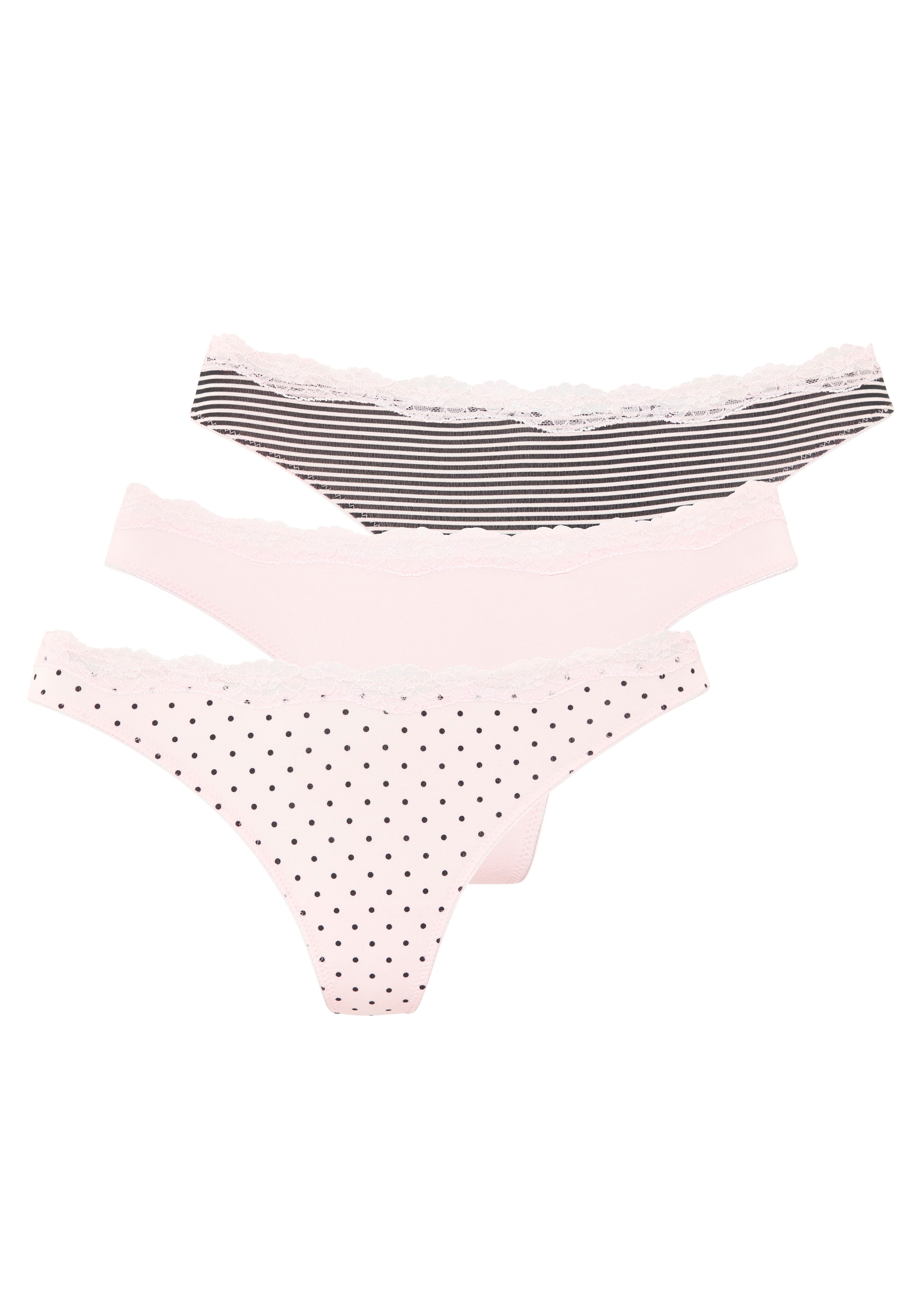 LASCANA String 3er-Pack,  aus elastischer Baumwolle mit zarter Spitze