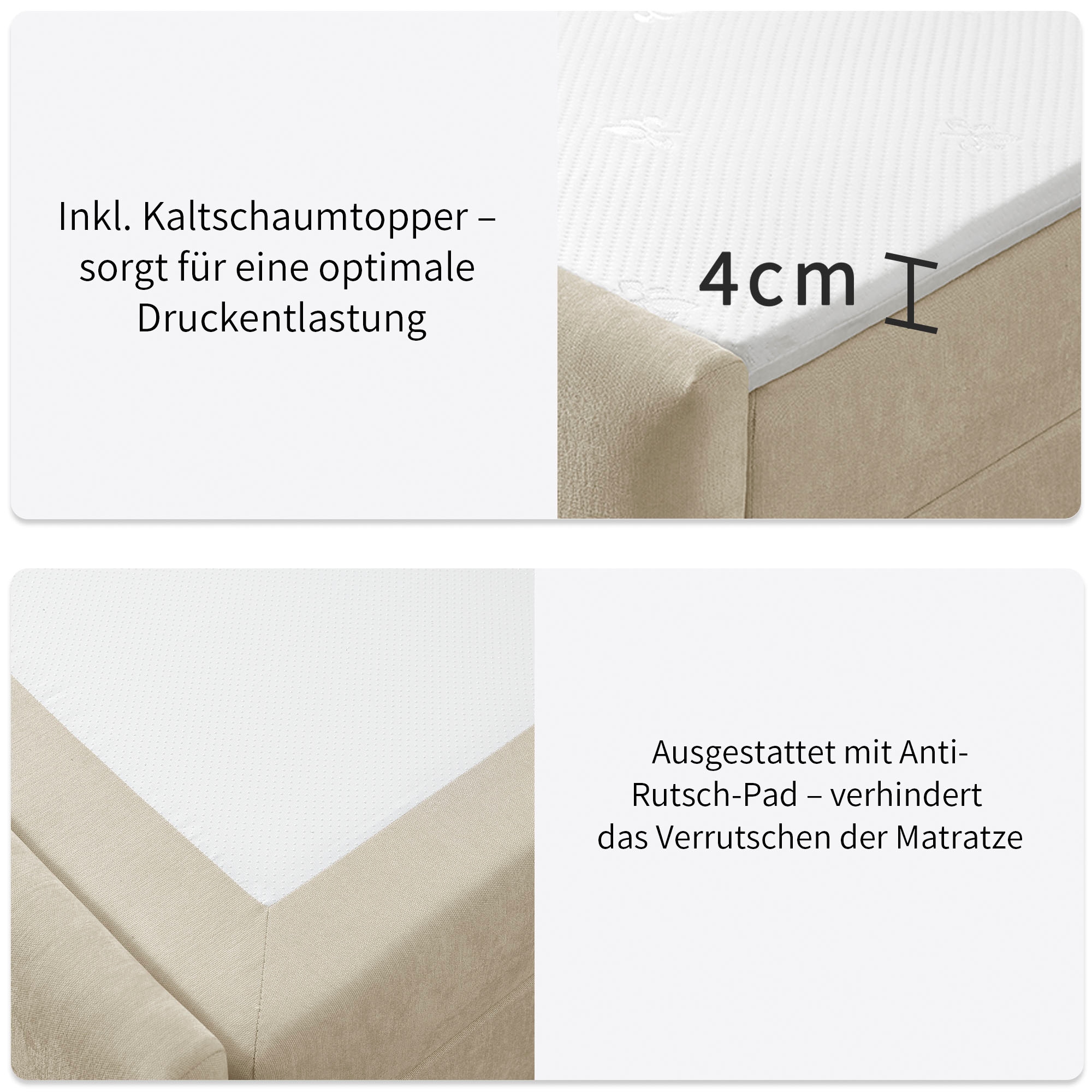 GOODproduct Lit de boxe »LILIENNE, Polsterbett mit Bettkasten und Taschenfederkernmatratze H3« avec surmatelas en mousse froide, revêtement en chenille, 160x200 & 180x200 cm