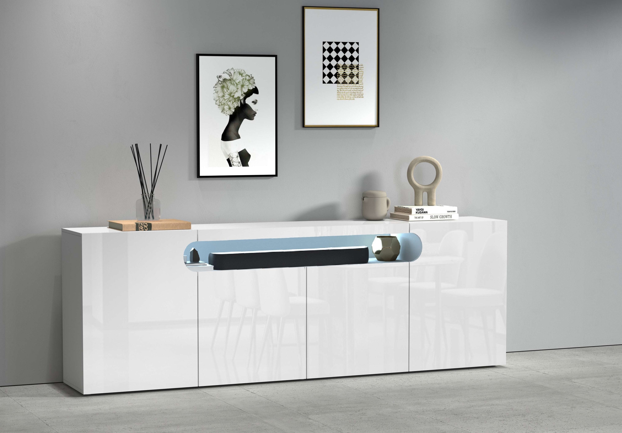 GOODproduct Sideboard »Sideboard REAL, Kommode, Schrank, Kredenz« 1 Stk. tlg. Mit 4 Türen, davon 2 abgerundet, die ein ovales offenes Fach bilden