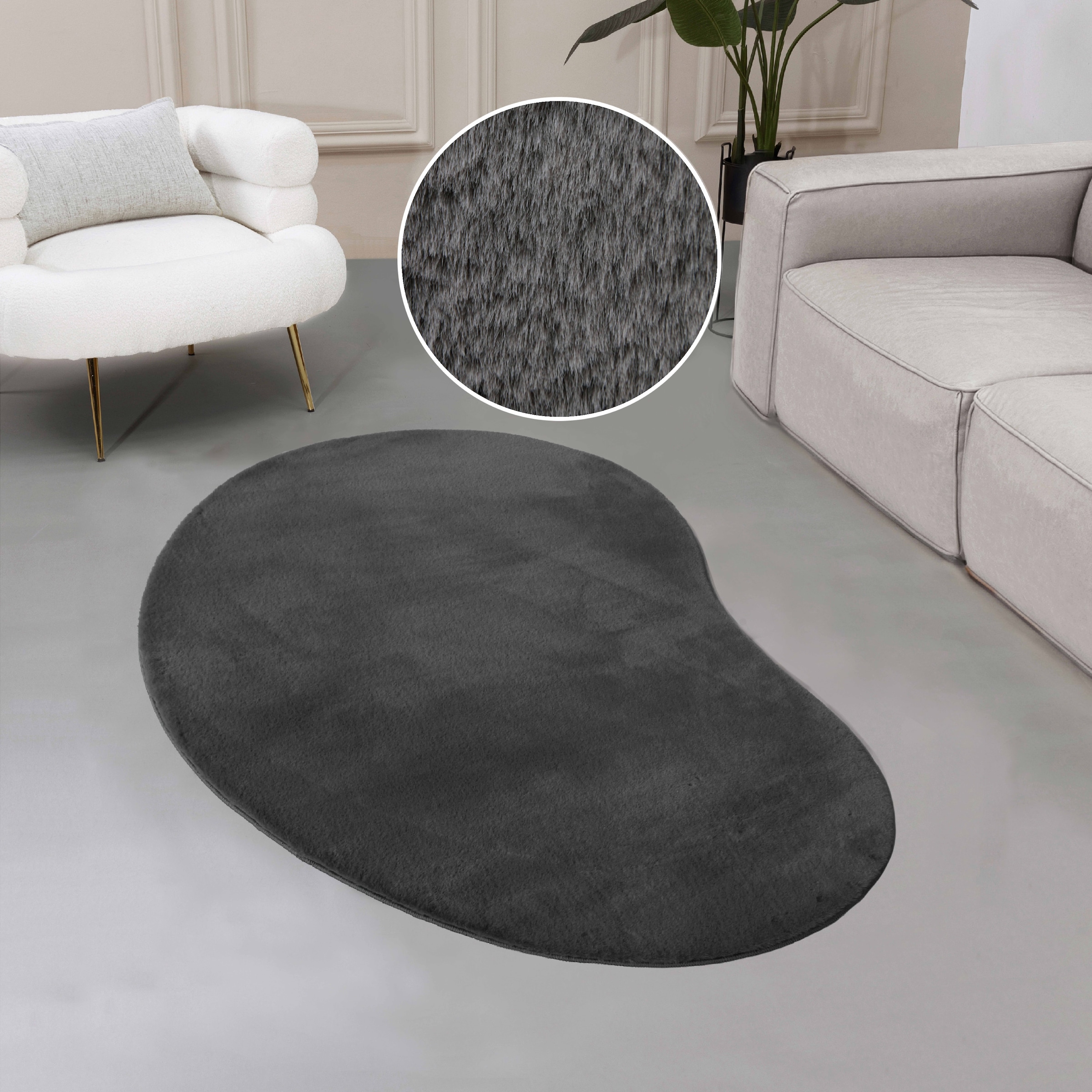 GOODproduct Fellteppich »Balu Bean, Kaninchenfell« U-förmig 20 mm Höhe Kunstfell Teppich, Modern, weich, Wohnzimmer, Schlafzimmer