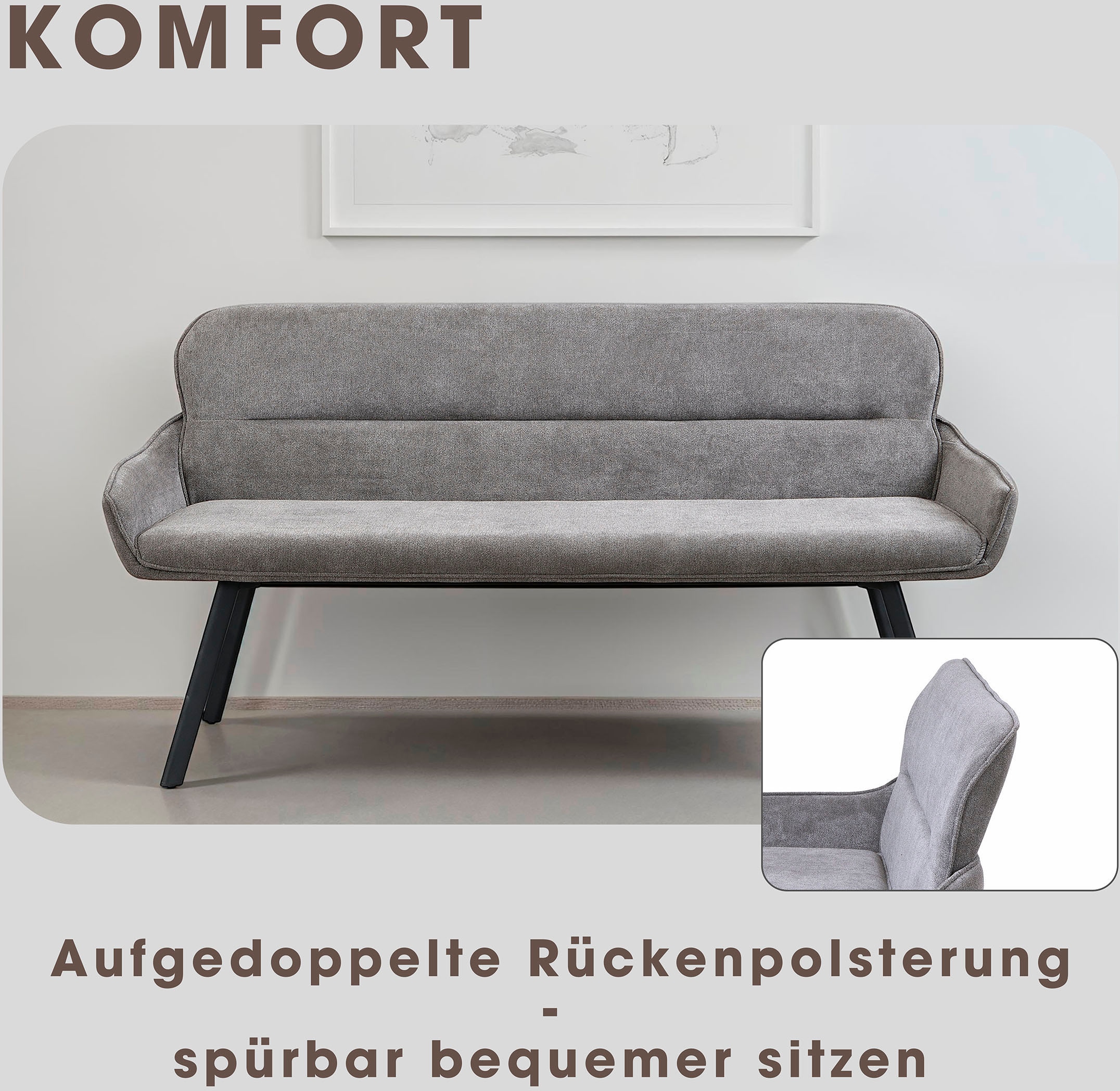 byLIVING Sitzbank »Rico« 1 Stk. tlg. gemütliche Esszimmerbank in 140 oder 160cm, hochwertiger Stoffbezug