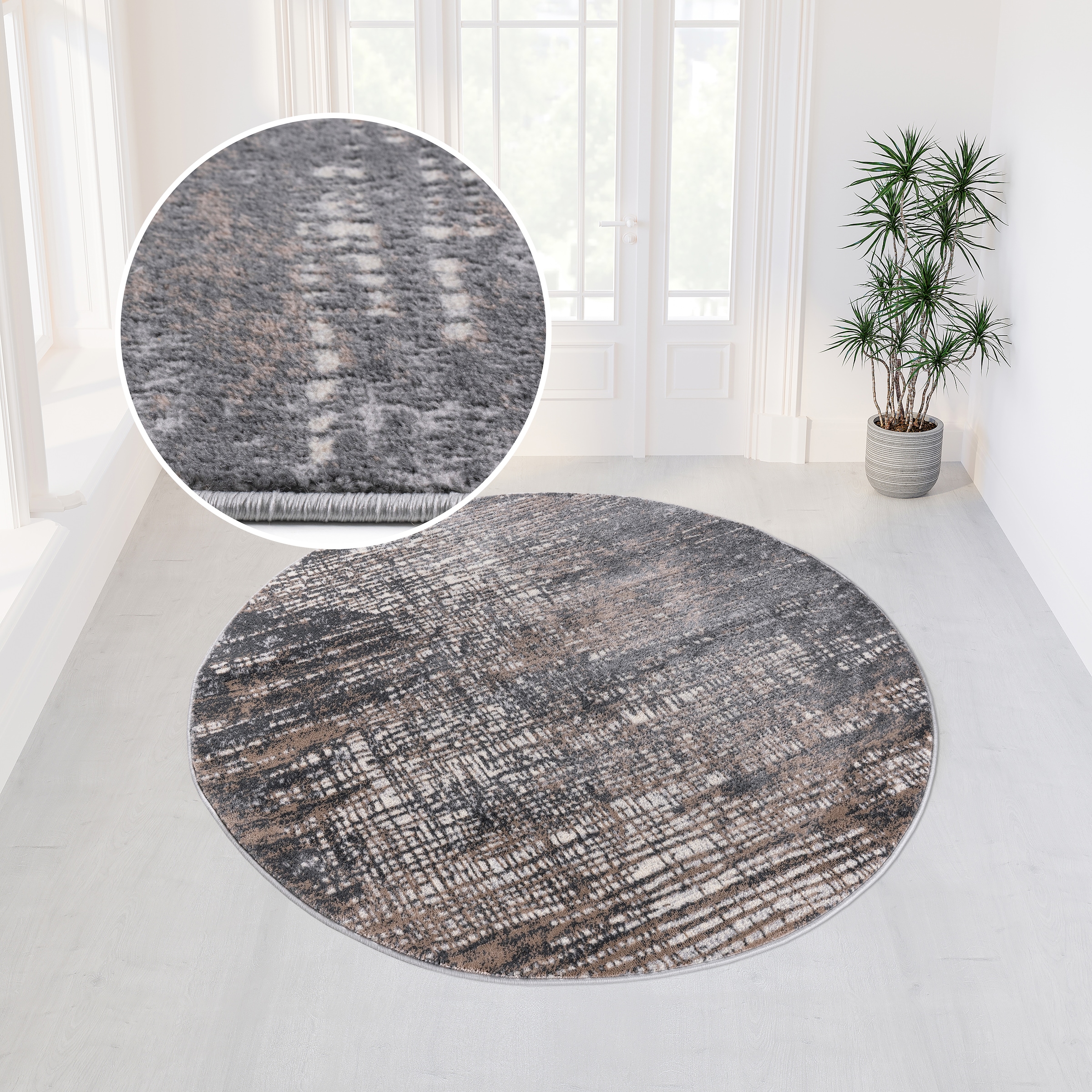 GOODproduct Tapis »Ariano, dezenter Glanz mit Hoch-Tief-Struktur« Rond 12 mm Höhe Vintage Design, Schrumpf Carving-Effekt, Wohnzimmer, Schlafzimmer