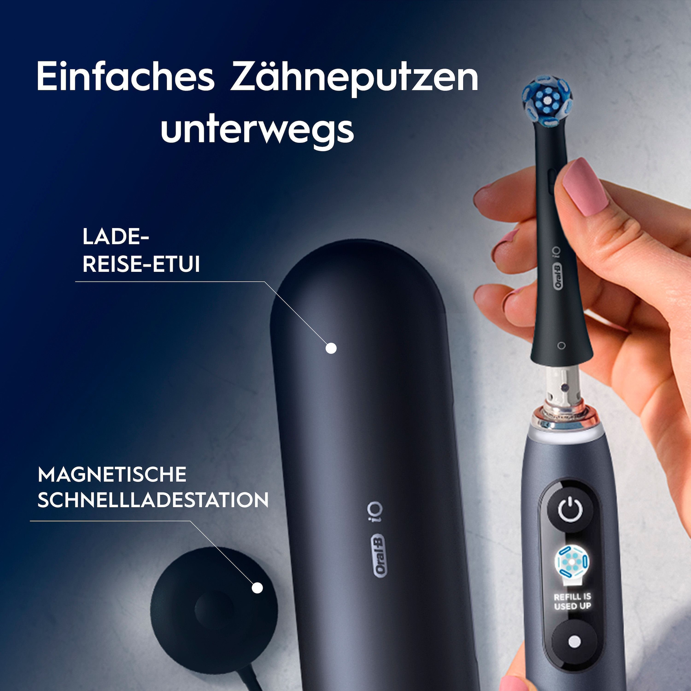 Oral-B Brosse à dents électrique »Oral-B iO Series 9« 2 cuis Aufsteckbürsten 7 modes de brossage pour soins dentaires, analyse 3D, écran couleur & étui de voyage avec charge