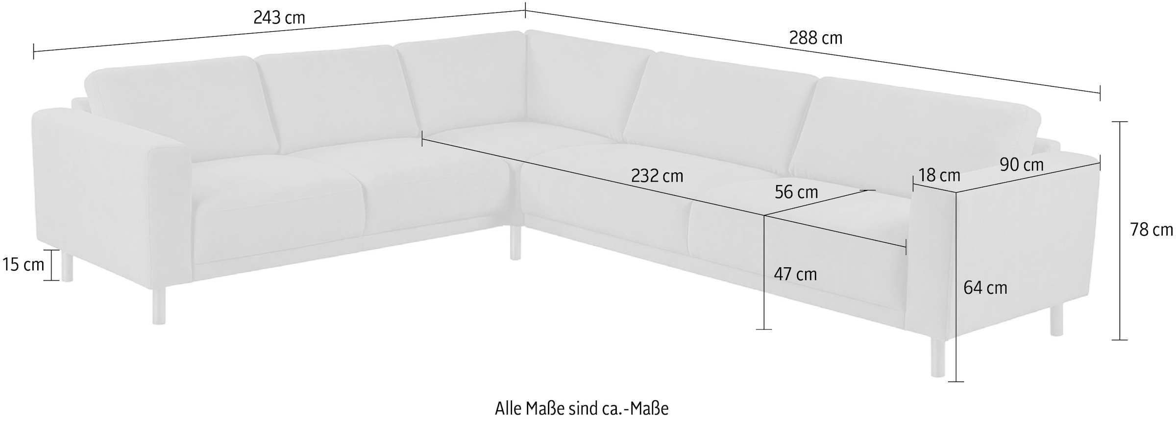 GOODproduct Canapé d'angle »Sveeva, L-Form, B.288 cm, schwarze Metallfüsse« tissu structuré durable, avec suspension ondulée, plusieurs couleurs