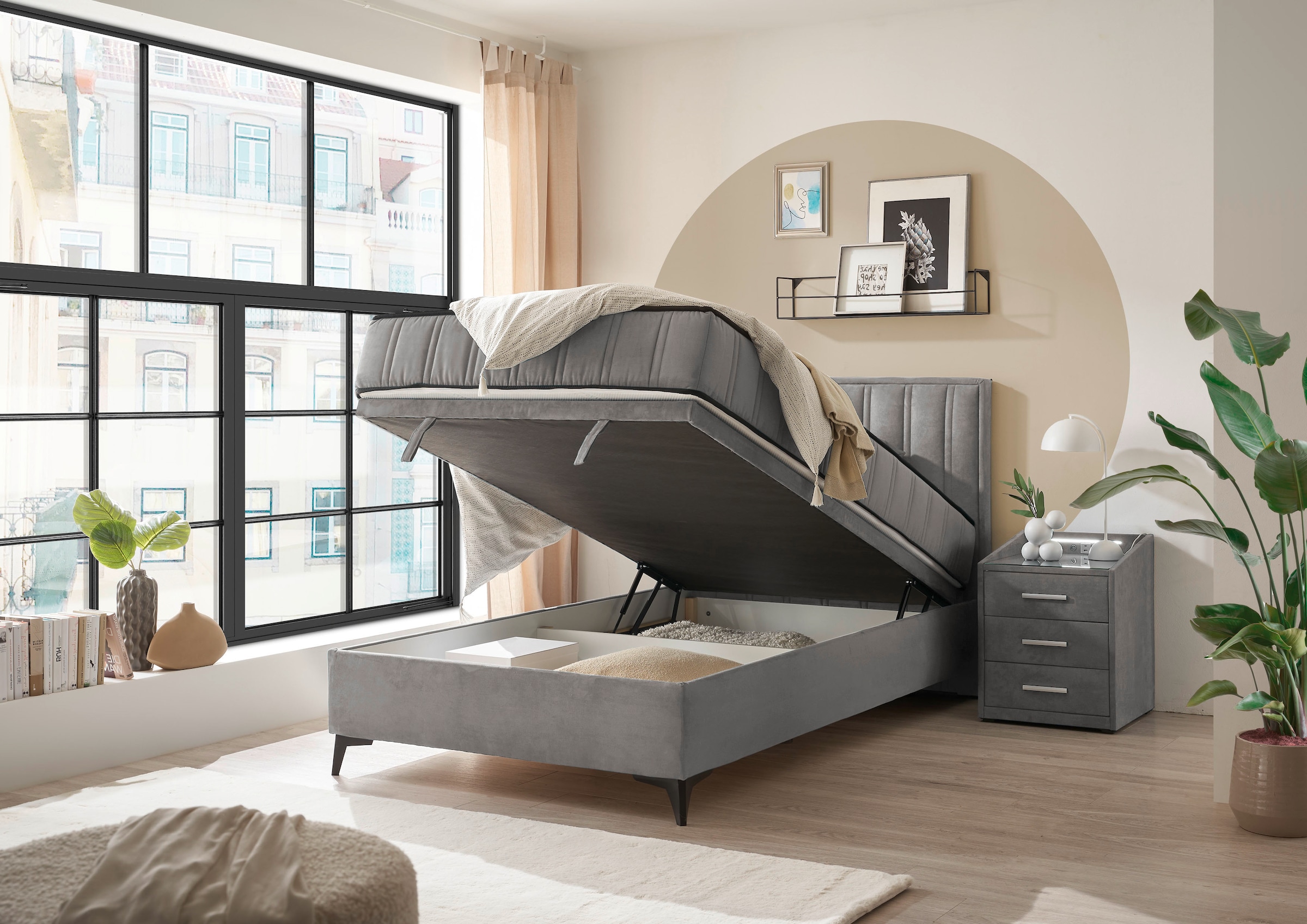 ED EXCITING DESIGN Lit de boxe »Monroe inkl. Bettkasten, erhältlich in den Breiten 120cm & 140cm« Duo-Matratze - feste Seite mit Kokosmatte