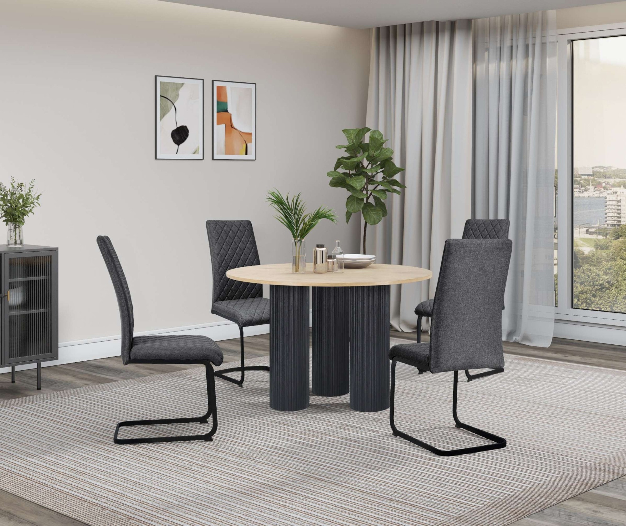 GOODproduct Table de salle à manger »Mandan« rund, 110x110 cm, 25 cm runde Beine mit Rillenstruktur, Höhe 76 cm