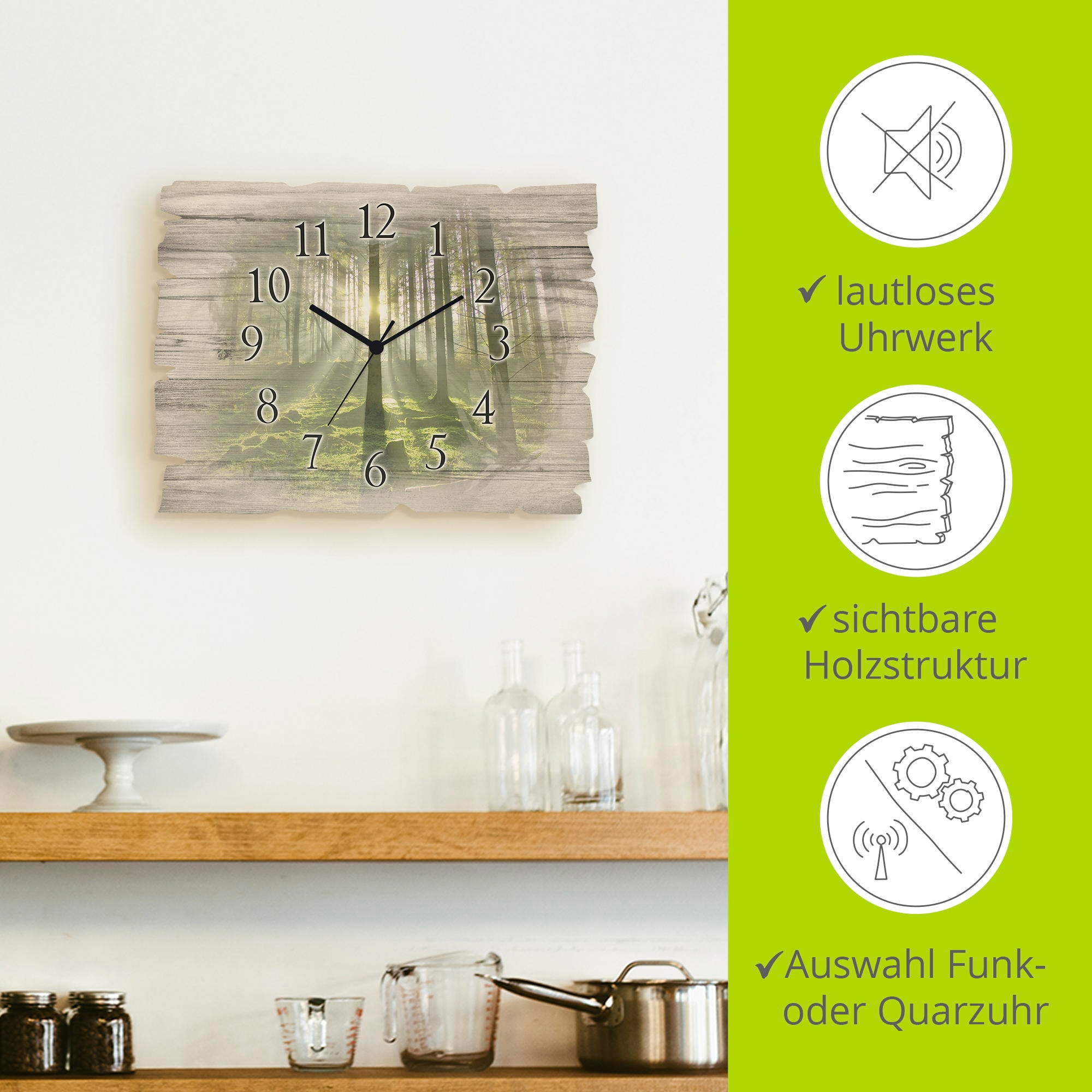 Artland Horloge murale »Wald im Gegenlicht« wahlweise mit Quarz- oder Funkuhrwerk, lautlos ohne Tickgeräusche