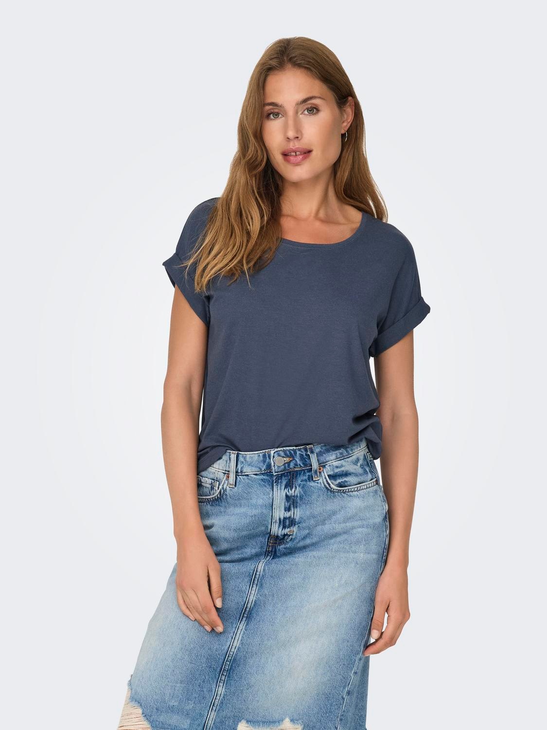 ONLY T-Shirt »ONLMOSTER – Kurzarmshirt mit Aufschlag und klassischem Look«, unifarben, casual, regular fit, Viskosemischung, Rundhals
