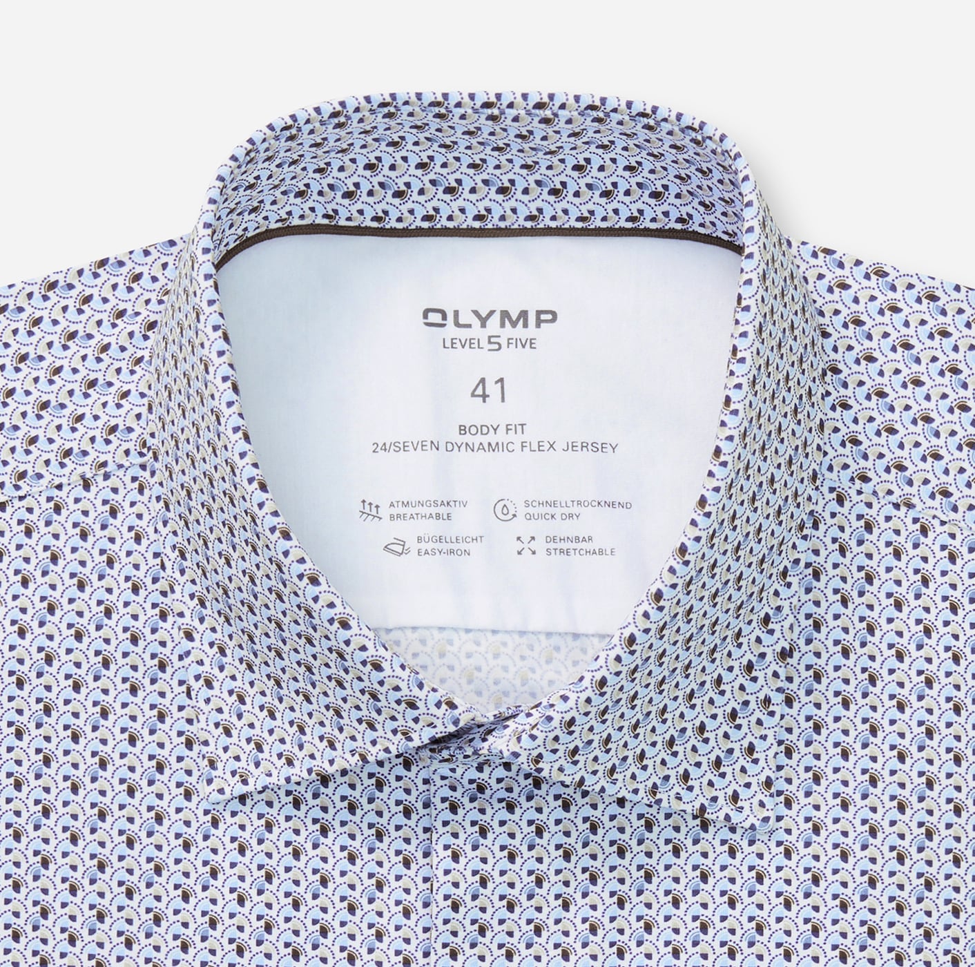 OLYMP Langarmhemd »24/7 - Level 5« Atmungsaktiv, dehnbar, body fit, New York Kentkragen, Flex Jersey