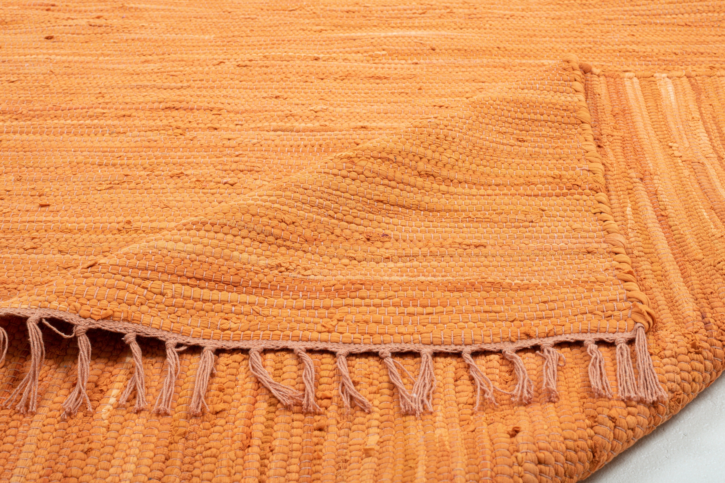 my home Teppich »Cadis« rechteckig 5 mm Höhe Wendeteppich, mit Fransen, Uni Farben, handgewebt, reine Baumwolle