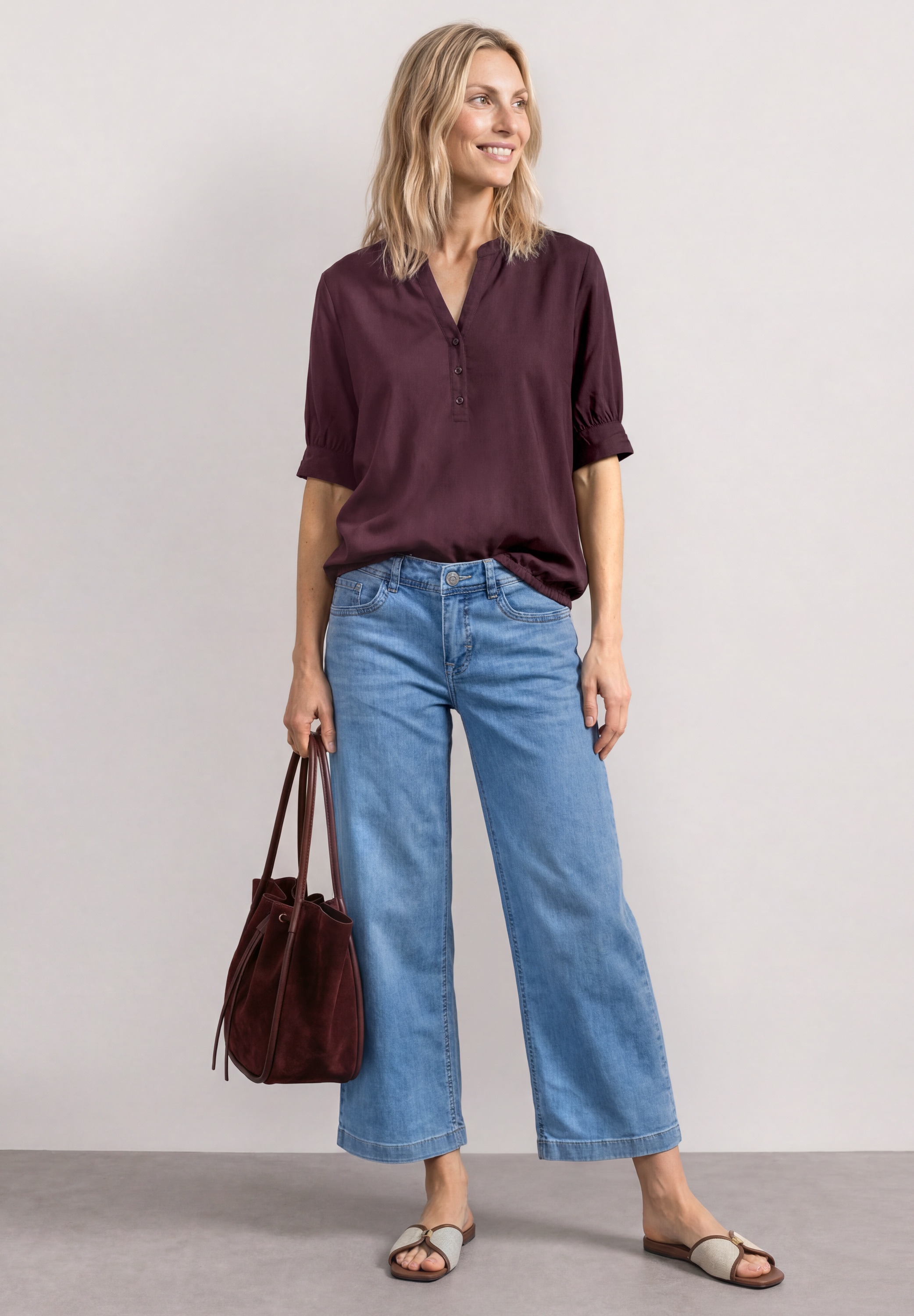STREET ONE Blouse à manches courtes blouse d'été courte avec encolure fendue