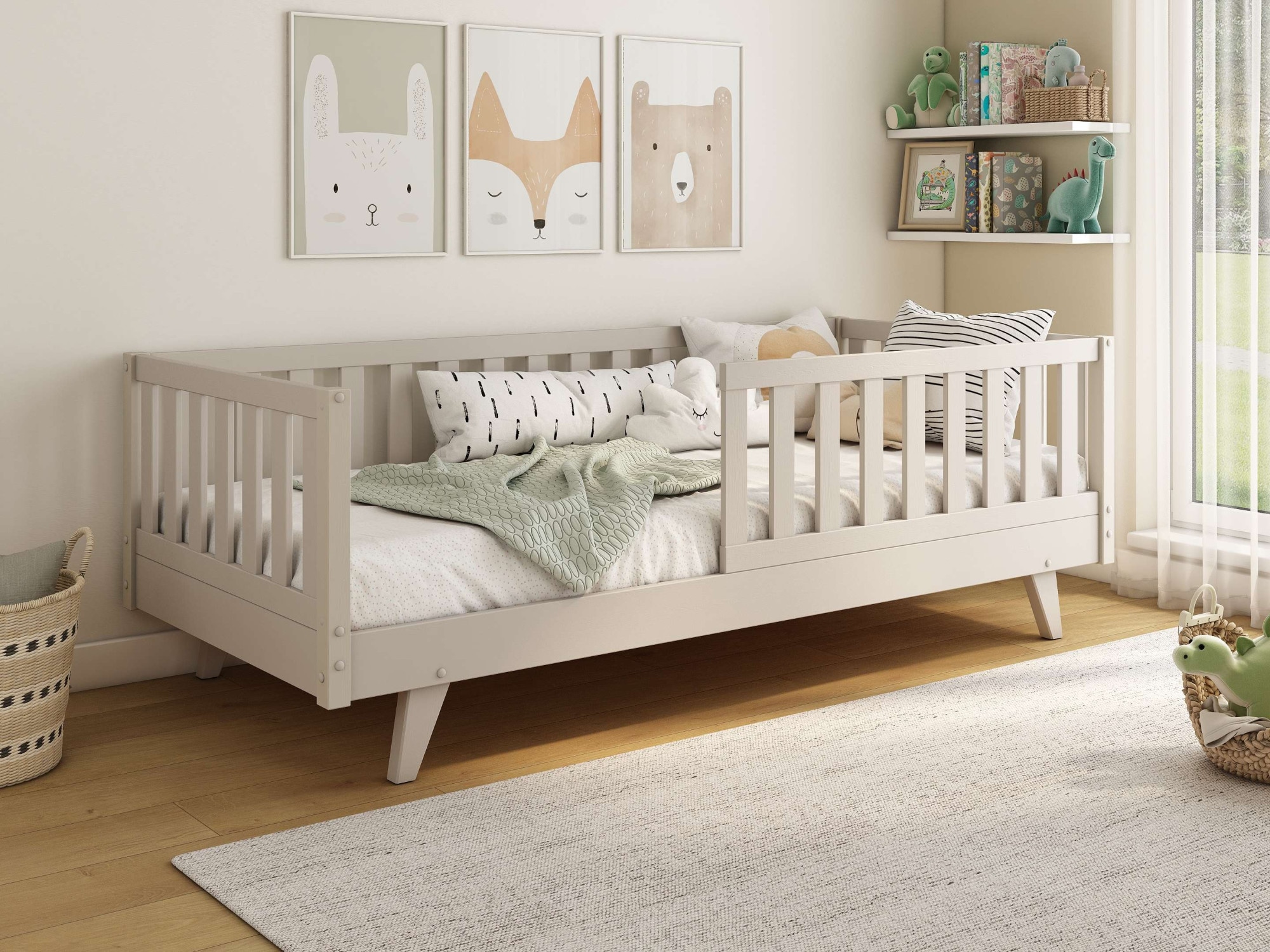 GOODproduct Lit d'enfant »Avelin« Pin massif, certifié FSC®, en couleur tendance cachemire beige