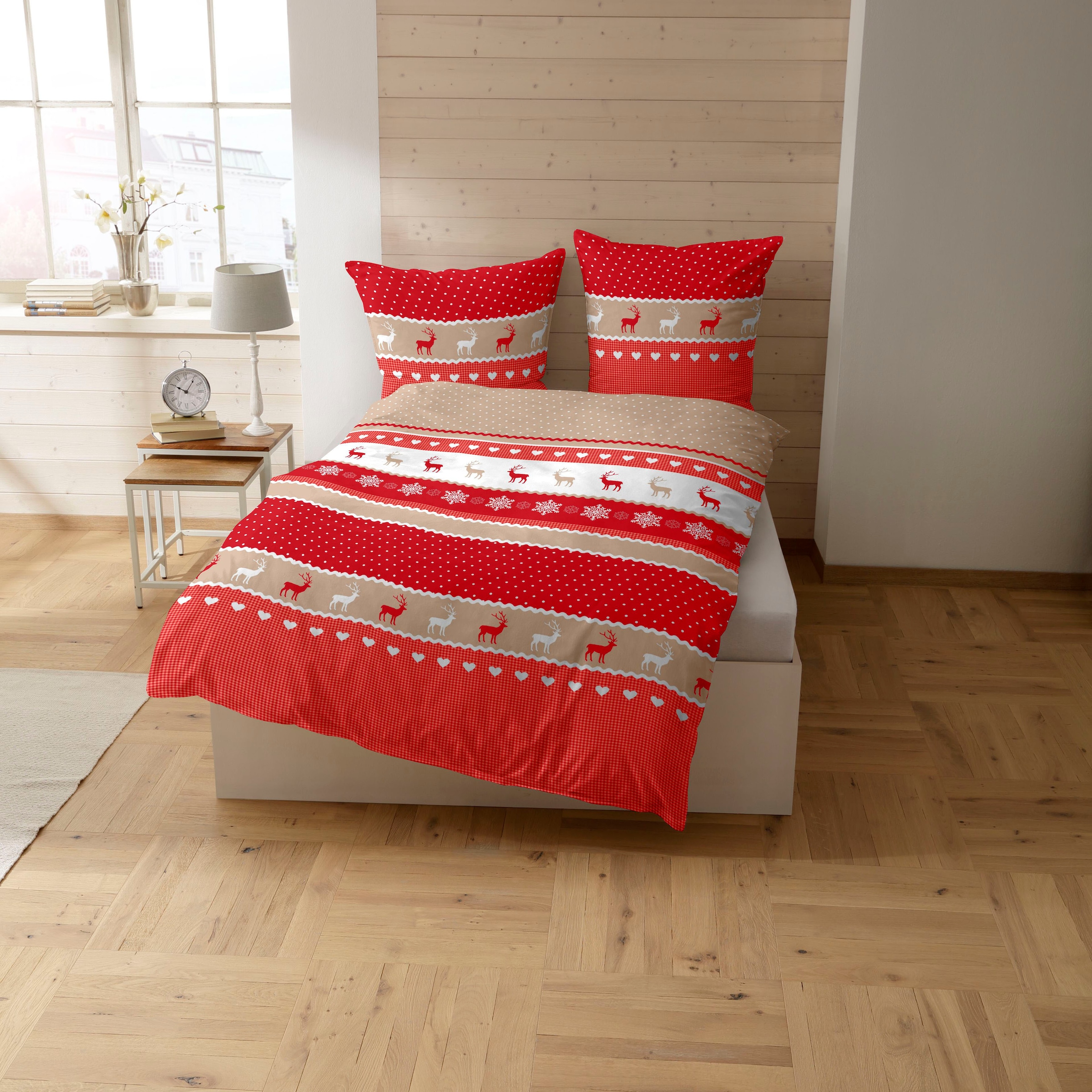 CASATEX Bettwäsche »Garmisch« 2 Stk. schöne Hirschmotive, Herzen und Schneekristallen