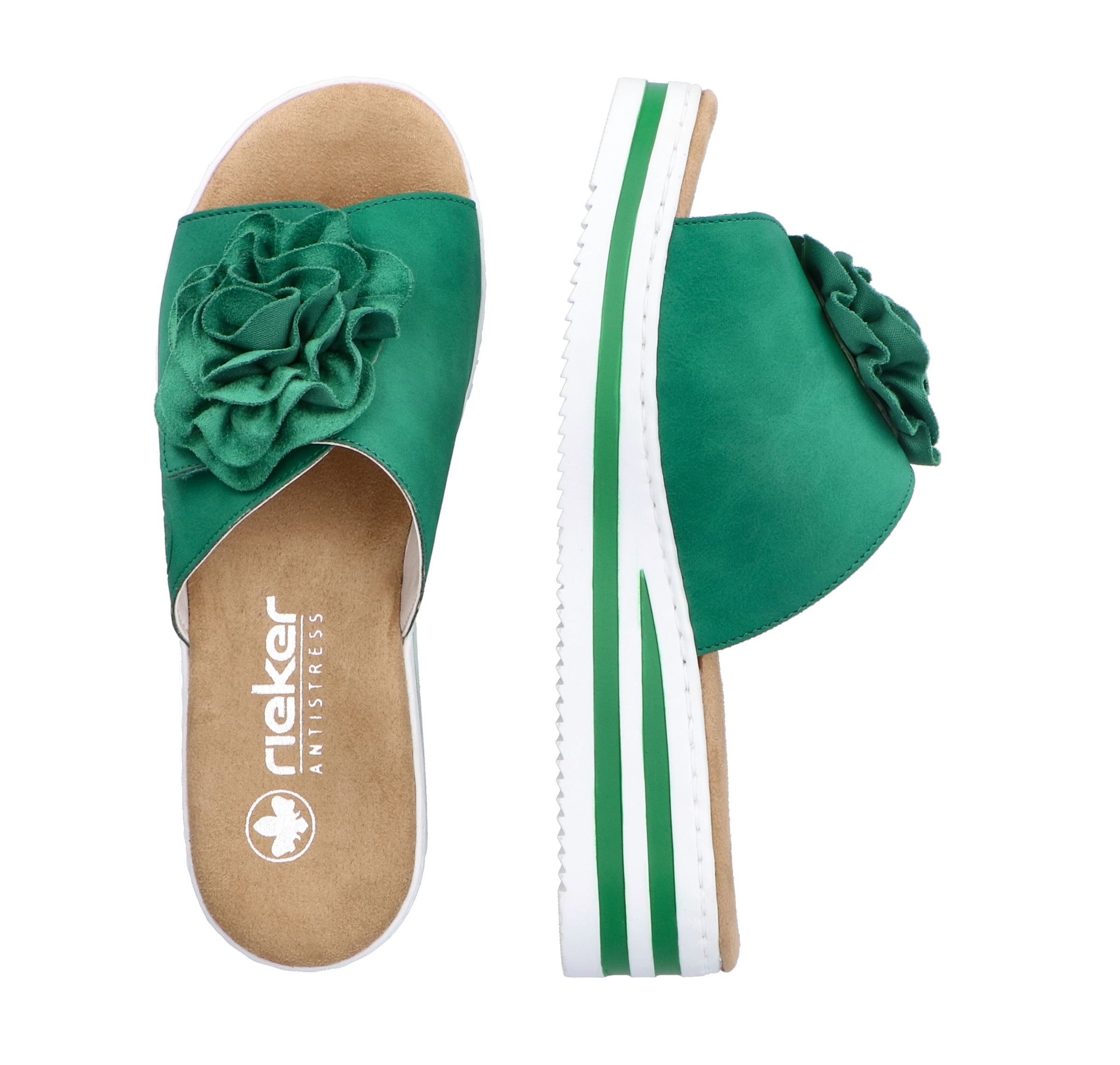 Rieker Pantolette  , Sommerschuh, Poolslide, Strandschuh, Keilabsatz, mit Klettverschluss