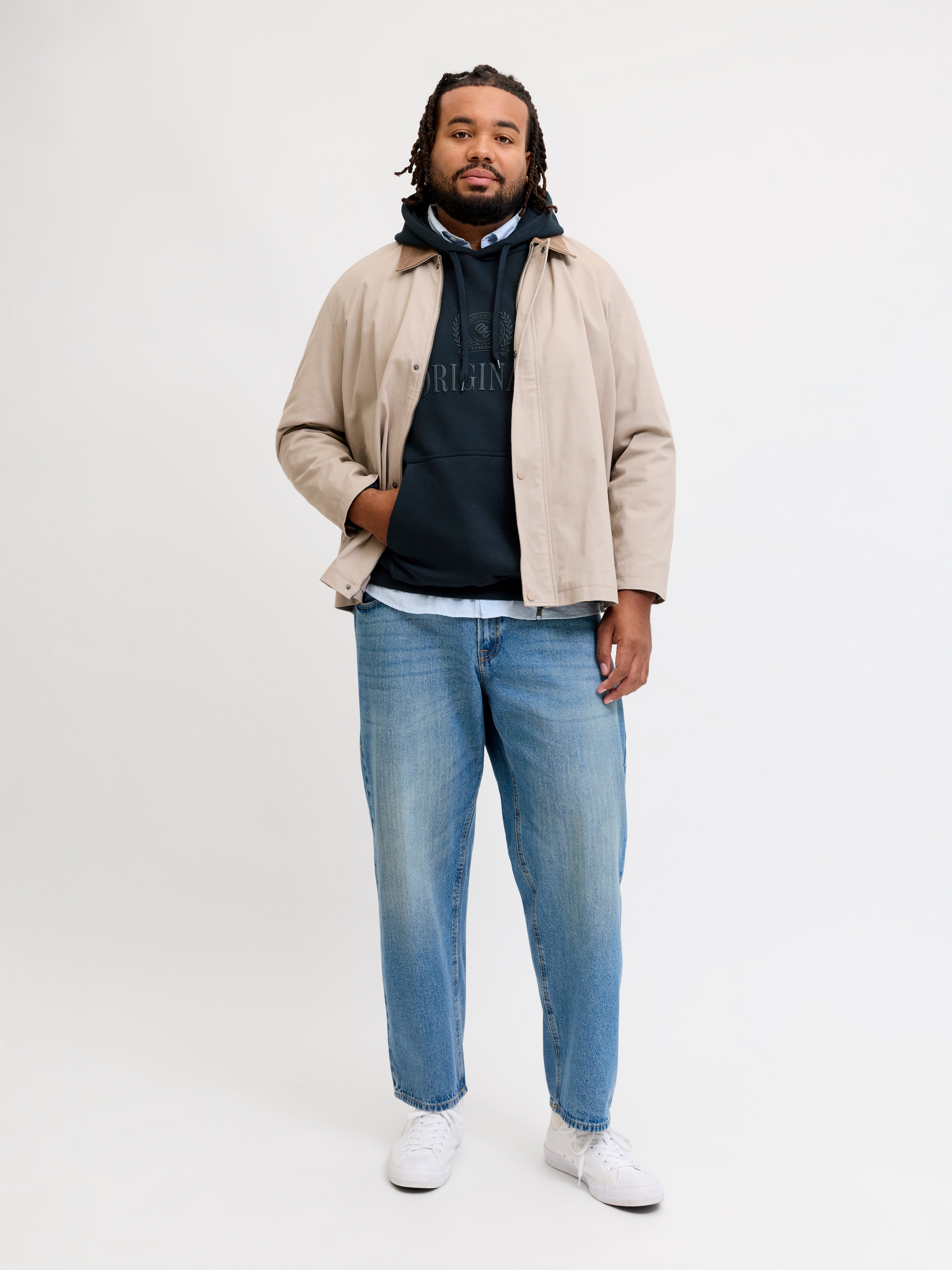 Jack & Jones PlusSize Sweat à capuche »JORFREDERIKSBERG MONOGRAM SWEAT HOOD PLS«, mélange coton, coupe régulière

