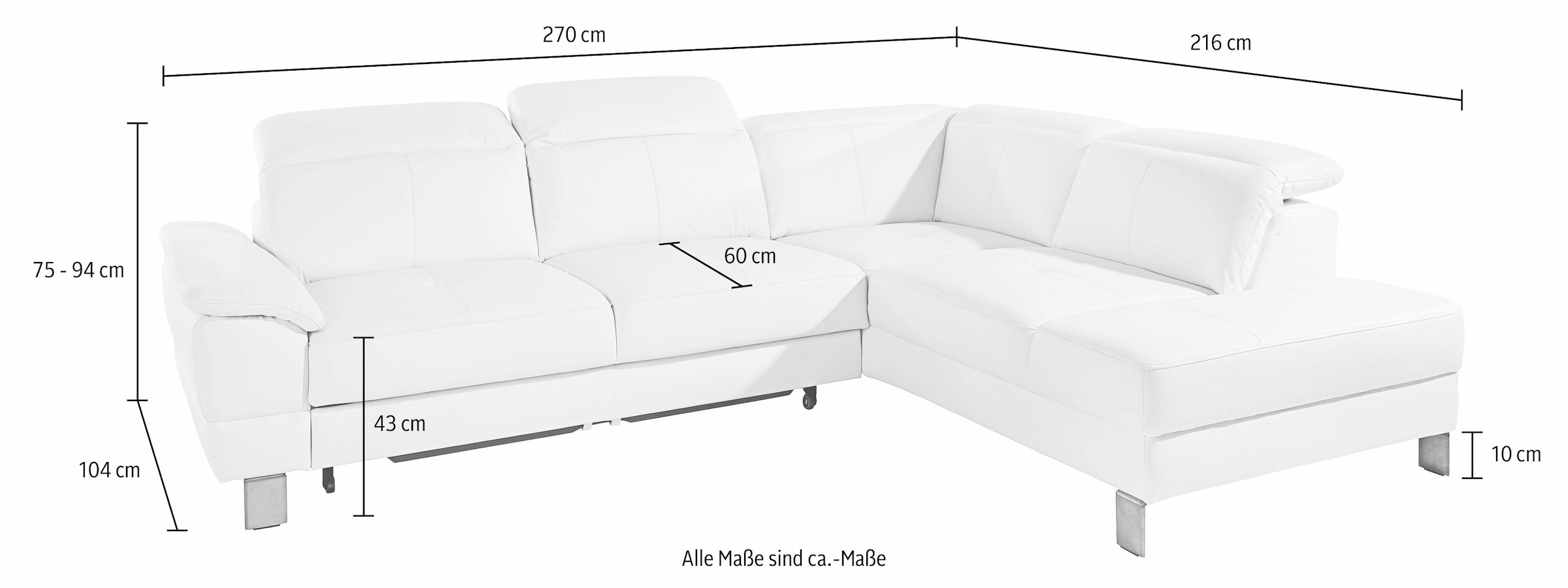 exxpo - sofa fashion Canapé d'angle »Mantua, L-Form« mit Kopf- bzw. Rückenverstellung, Bettfunktion u. Bettkasten