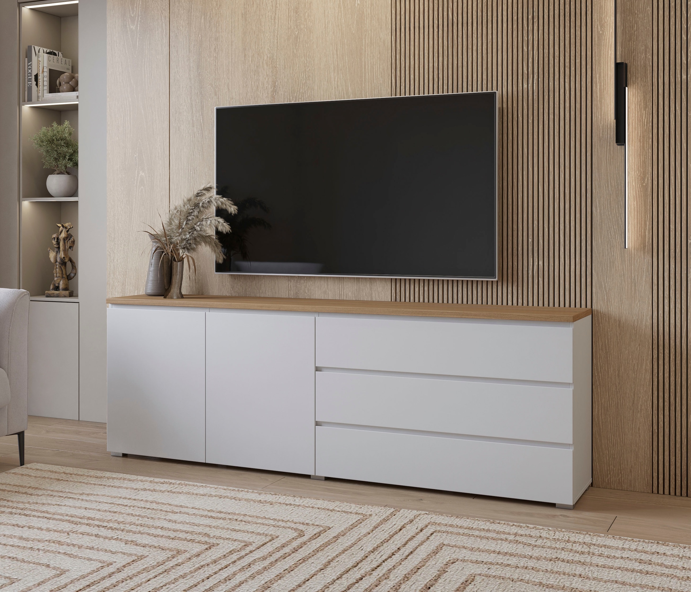 INOSIGN Sideboard »Modo, Breite 200 cm, moderne grifflose Kommode 2Türen/3 SK« Schubladenkommode mit viel Stauraum, Einlegeböden verstellbar