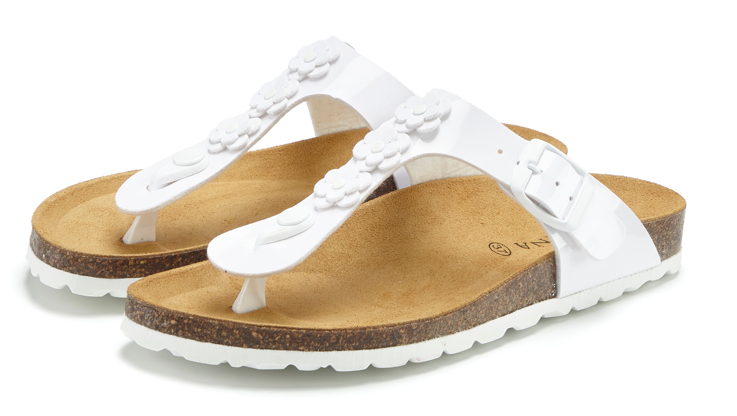 LASCANA Zehentrenner »Sandale, Pantolette, offener Schuh, Sommerschuh,«  mit komfortablem Korkfussbett