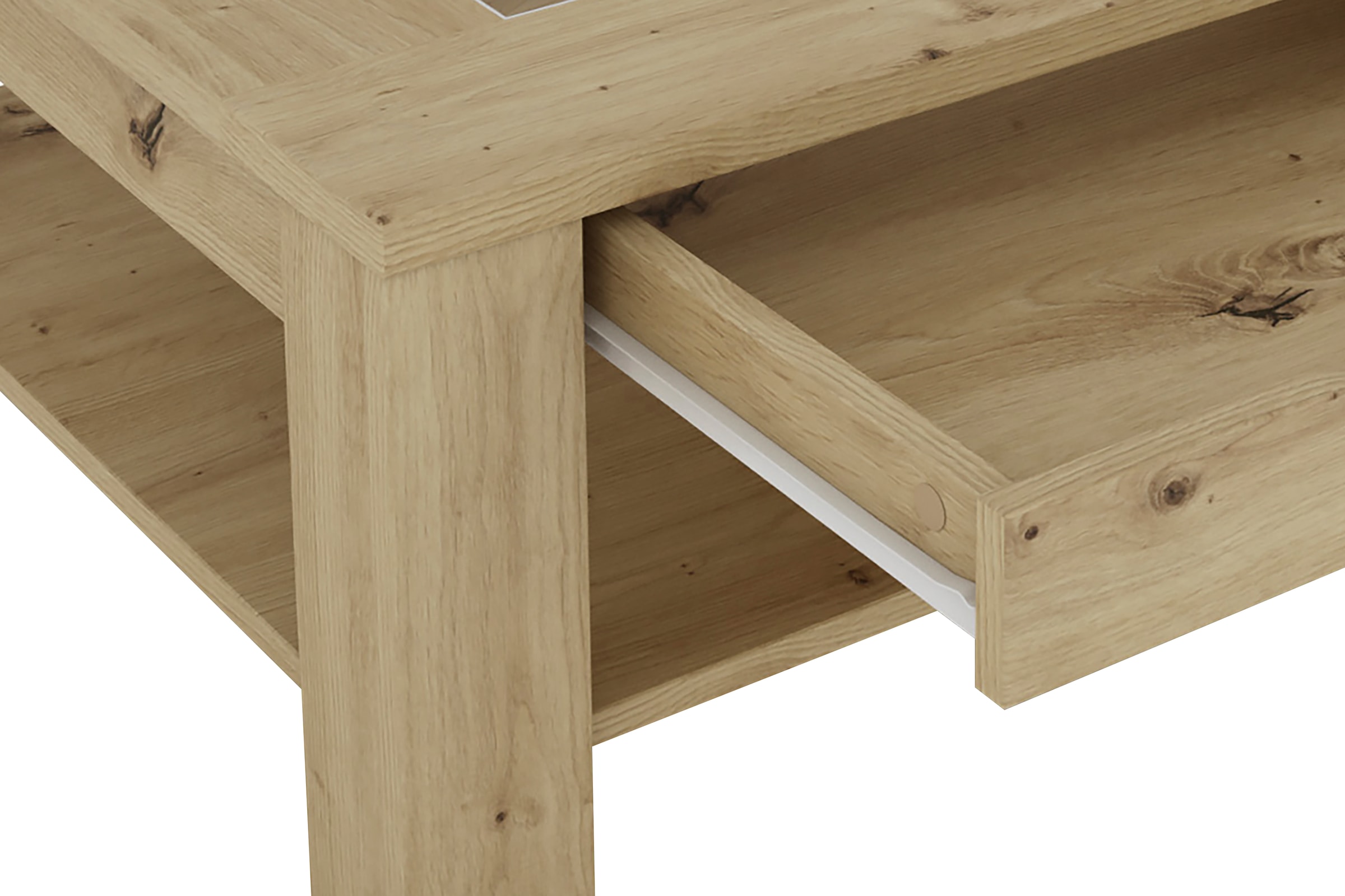 byLIVING Table basse »RALPH« Artisan Eiche, Old Wood oder weiss, 1 Schubkasten, Glaseinlageplatte