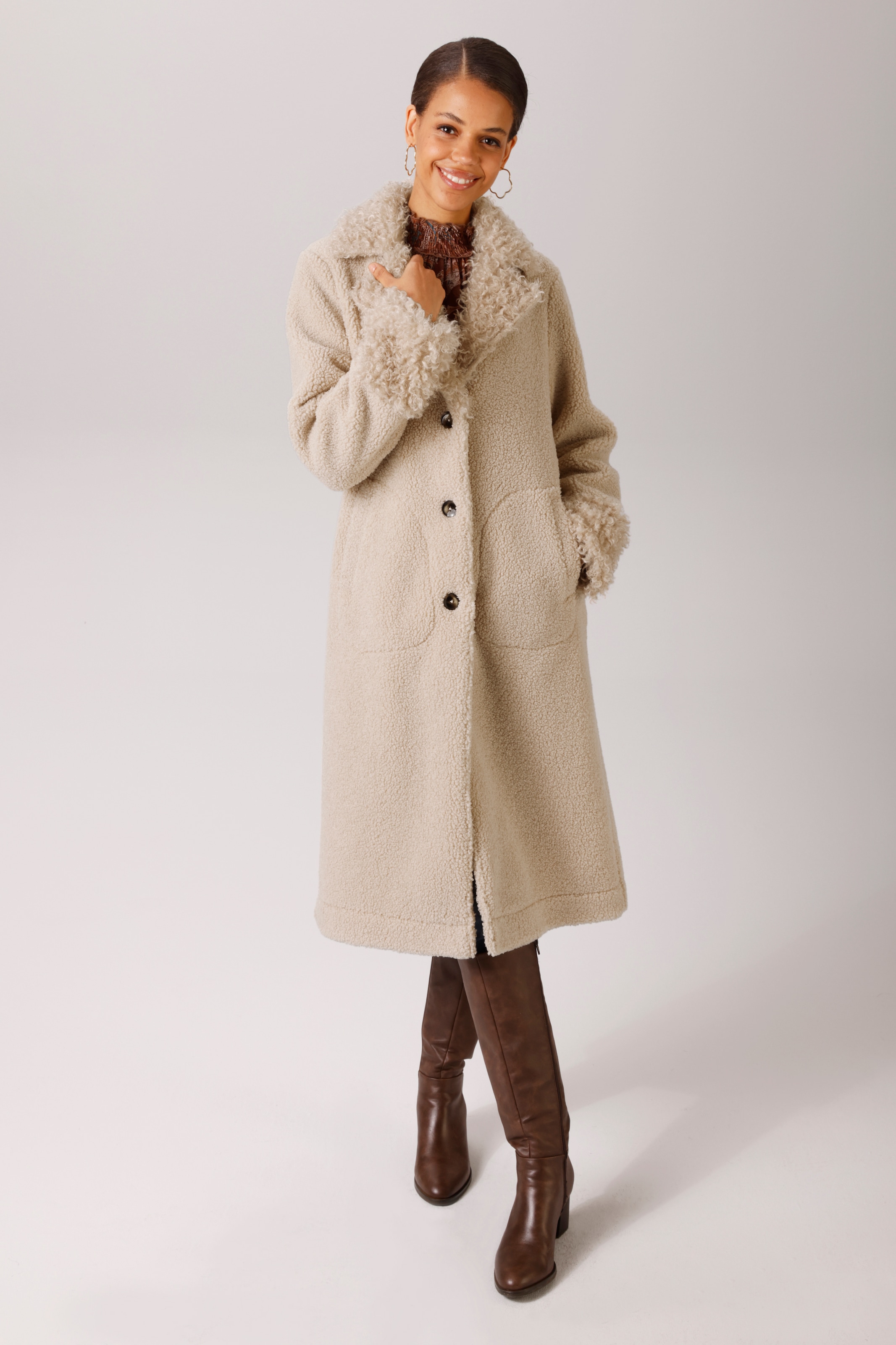 Aniston CASUAL Manteau long avec frisons au col revers et aux manches