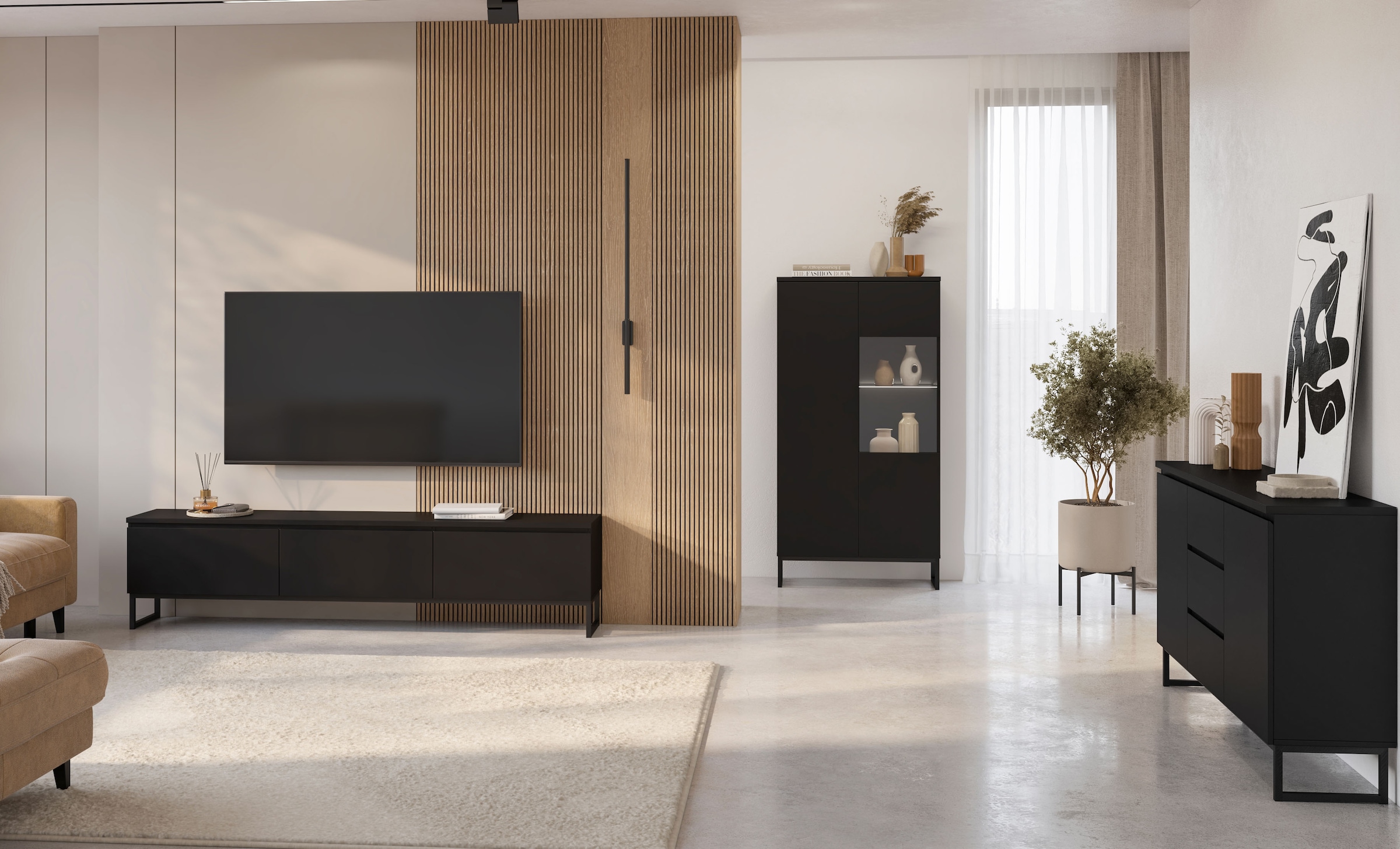 GOODproduct Lowboard »Modo II, Breite 200 cm, modernes griffloses Lowboard 3 Klappen« TV-Kommode mit viel Stauraum, Metallkufen