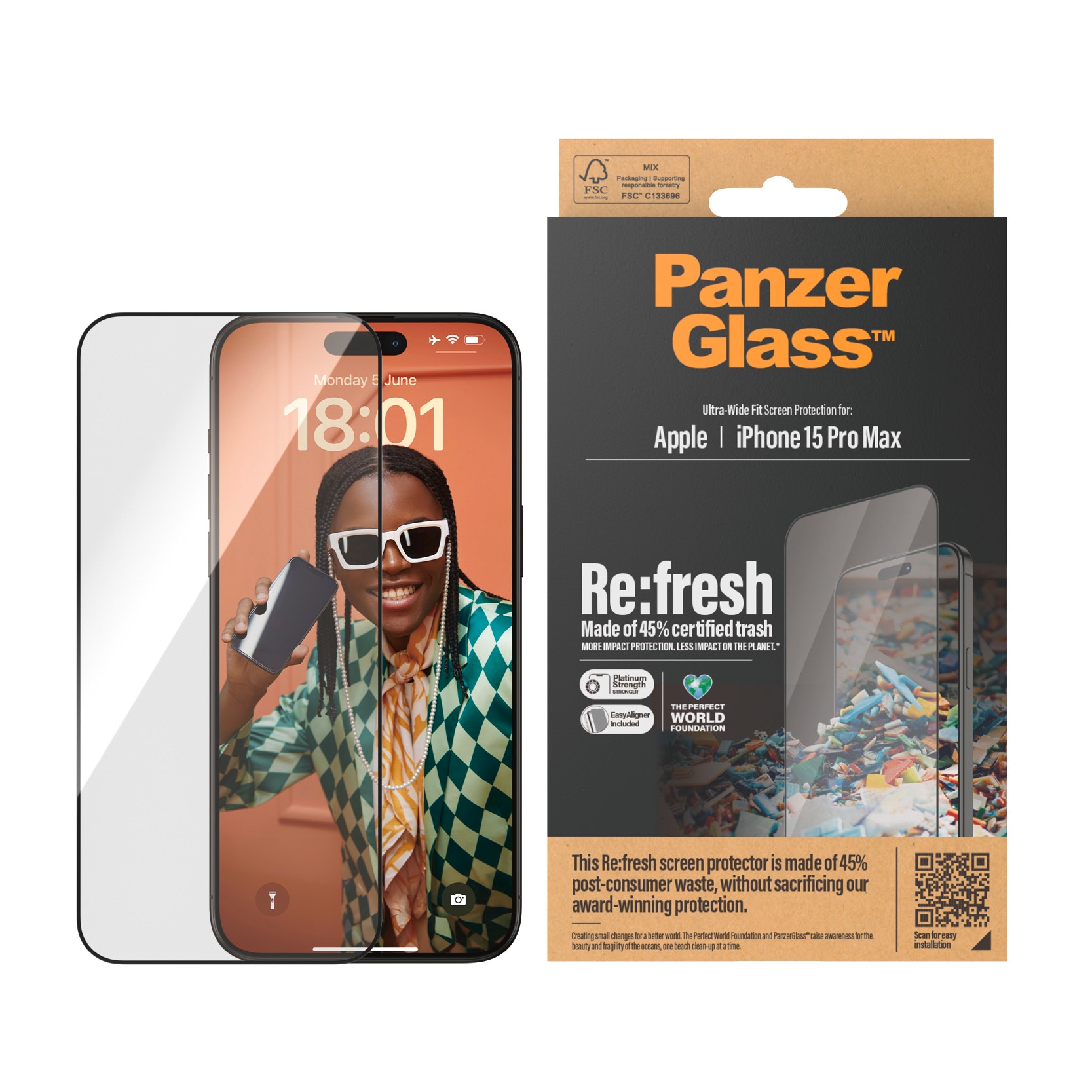 PanzerGlass Verre de protection d'écran »Screen Protector Glass« für iPhone 15 Pro Max Ultra Wide Fit