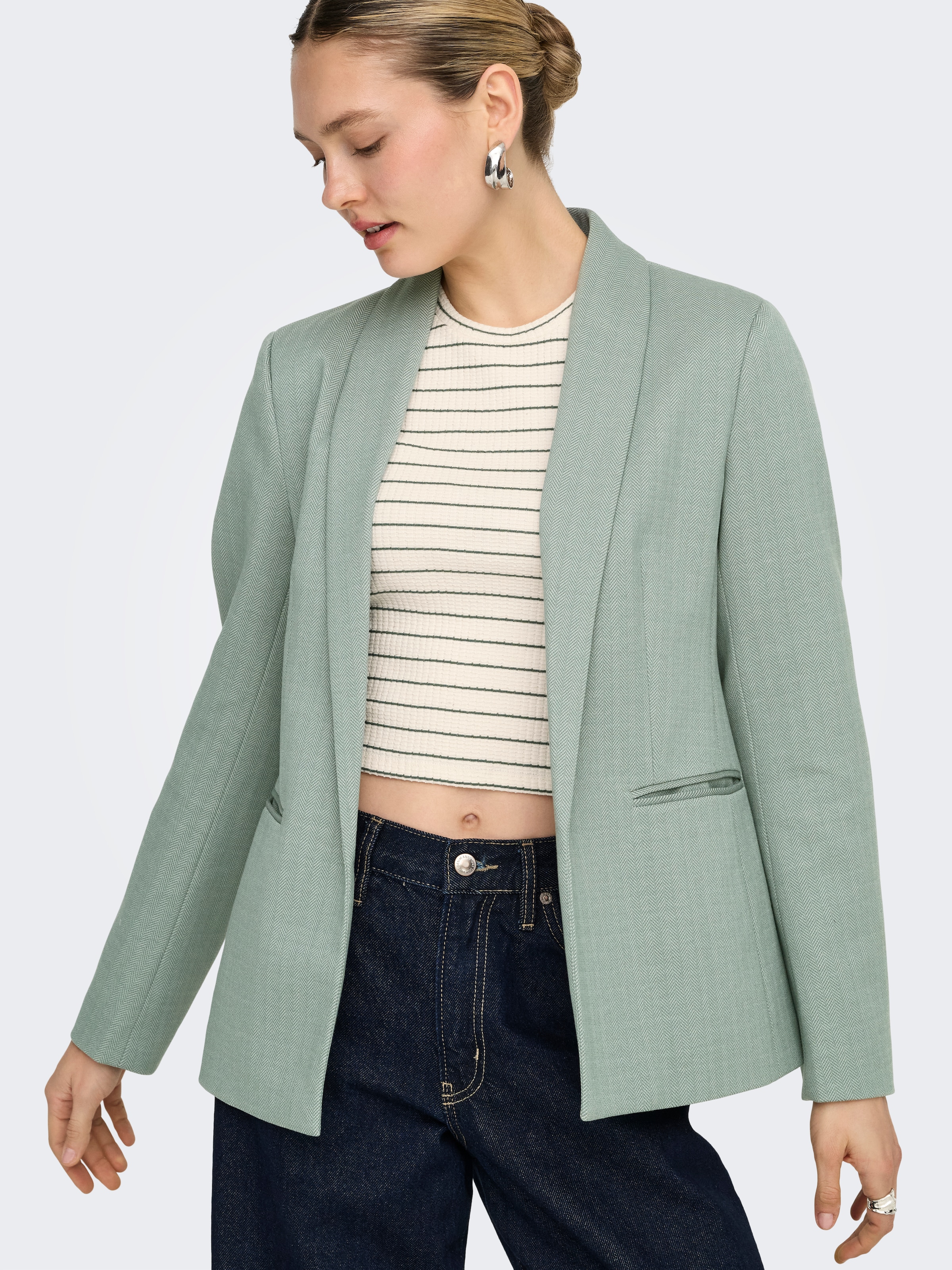 ONLY Blazer long »ONLESKA-ADDY LIFE L/S HB BLAZER CC TLR« mit Reverskragen, verschlusslose Form, Fischgratmuster