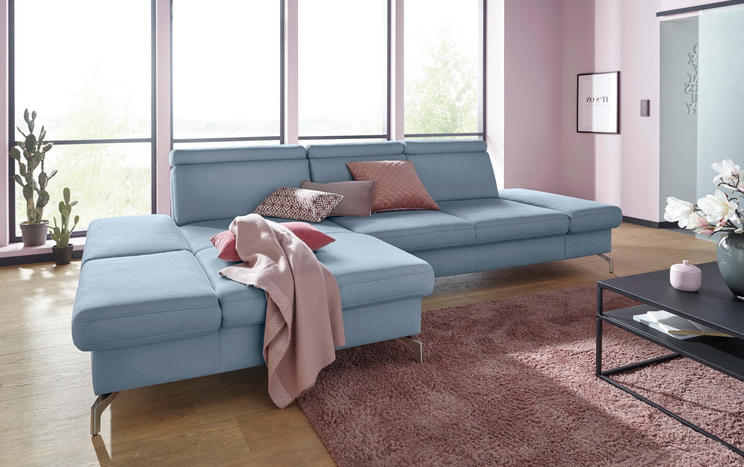 sit&more Canapé d'angle »Brisbane L-Form« Fusshöhe 12 cm, inklusive Sitztiefen-, Armteil- und Kopfteilverstellung