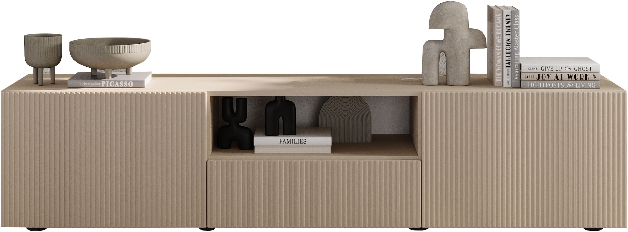 Home affaire Table basse »Rio Breite 181 cm, TV-Board 2 Türen u. 1 Schubkasten, TV-Schrank« geriffelte MDF-Fronten, modern u. elegant, Kabelführung, viel Stauraum