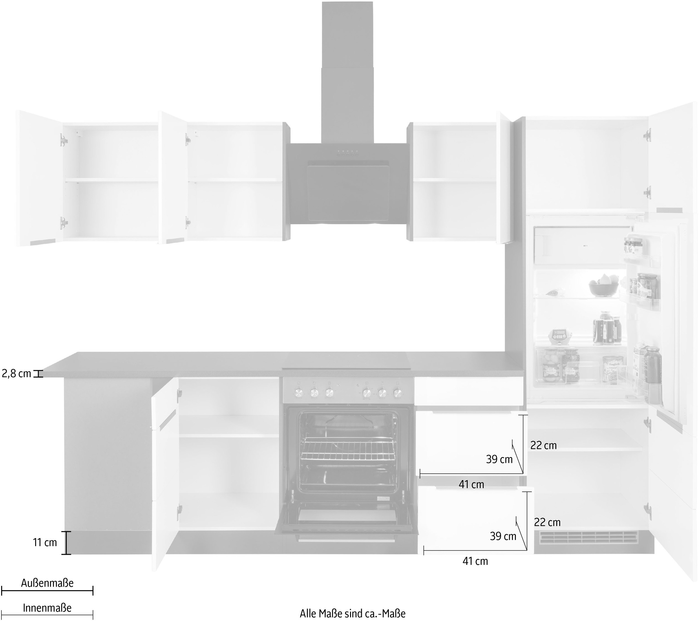 KOCHSTATION Winkelküche »KS-Brindisi« Stellbreite 220/280 cm, wahlweise mit E-Geräten, mit MDF-Fronten
