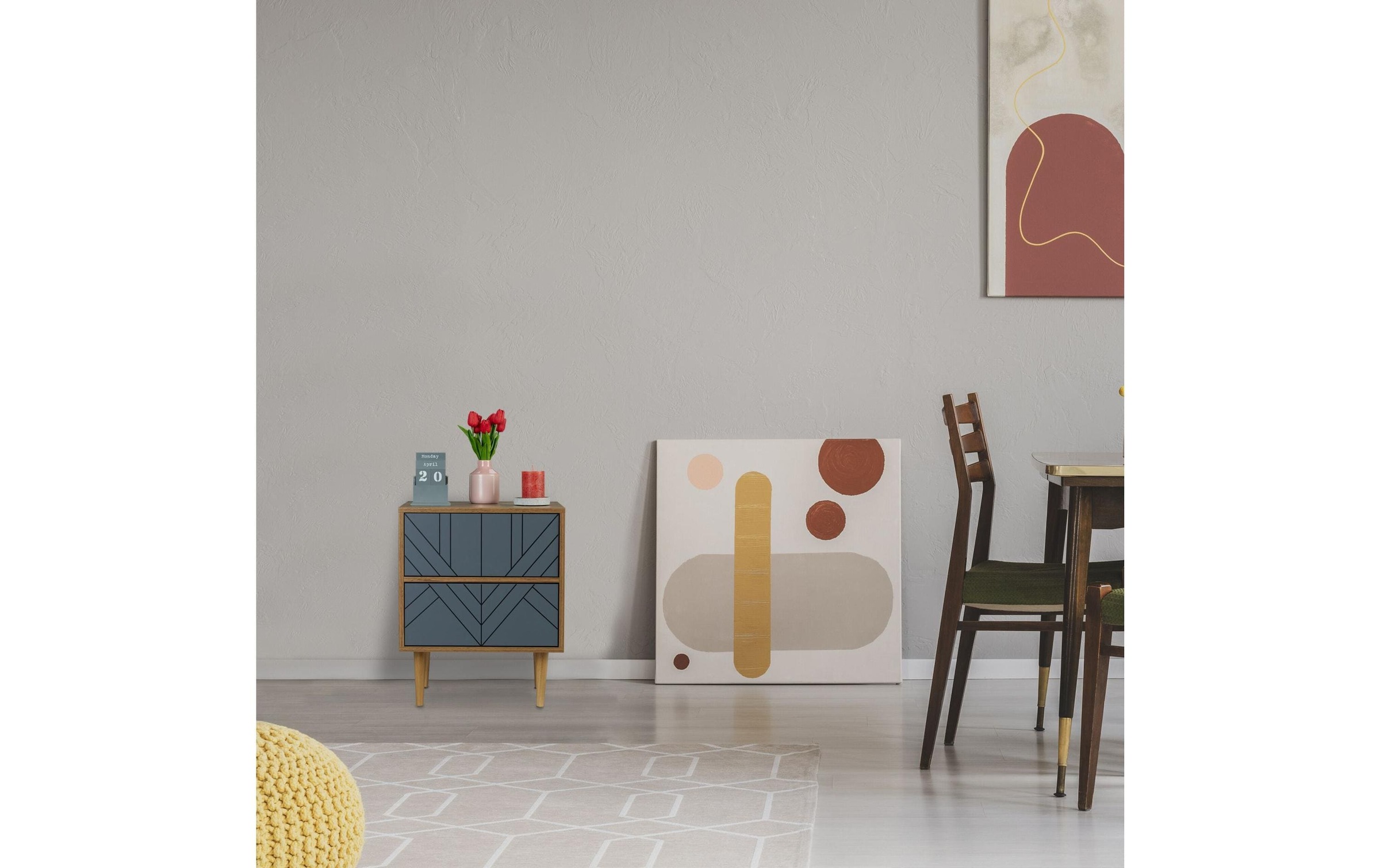 relaxdays Table de nuit »mit 2 Schubladen 60 x 48 cm, Grau/Nature«